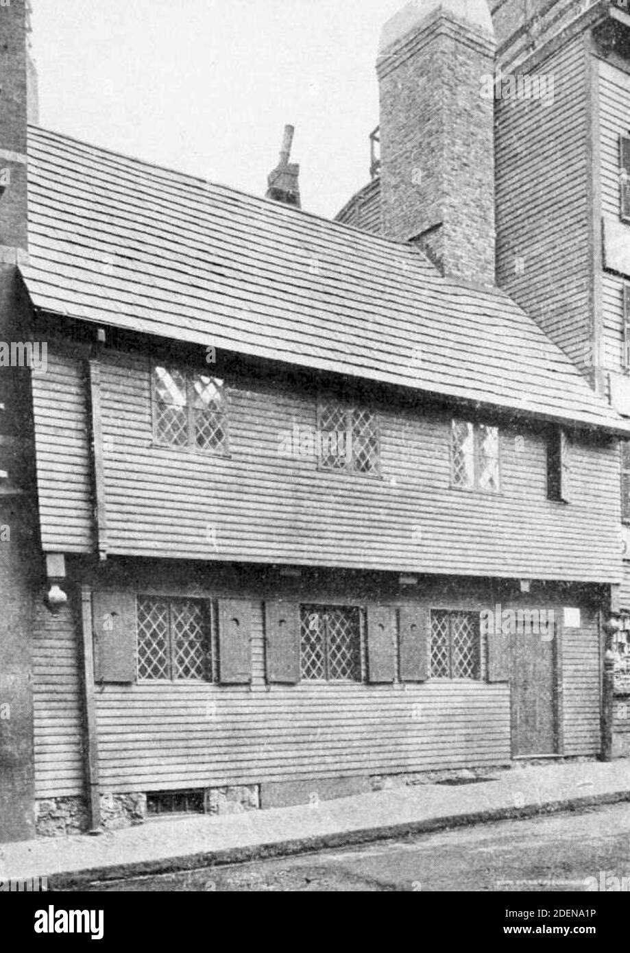 Das Paul Revere House, war die koloniale Heimat des amerikanischen Patrioten Paul Revere während der amerikanischen Revolution. Ein nationales historisches Wahrzeichen. Stockfoto