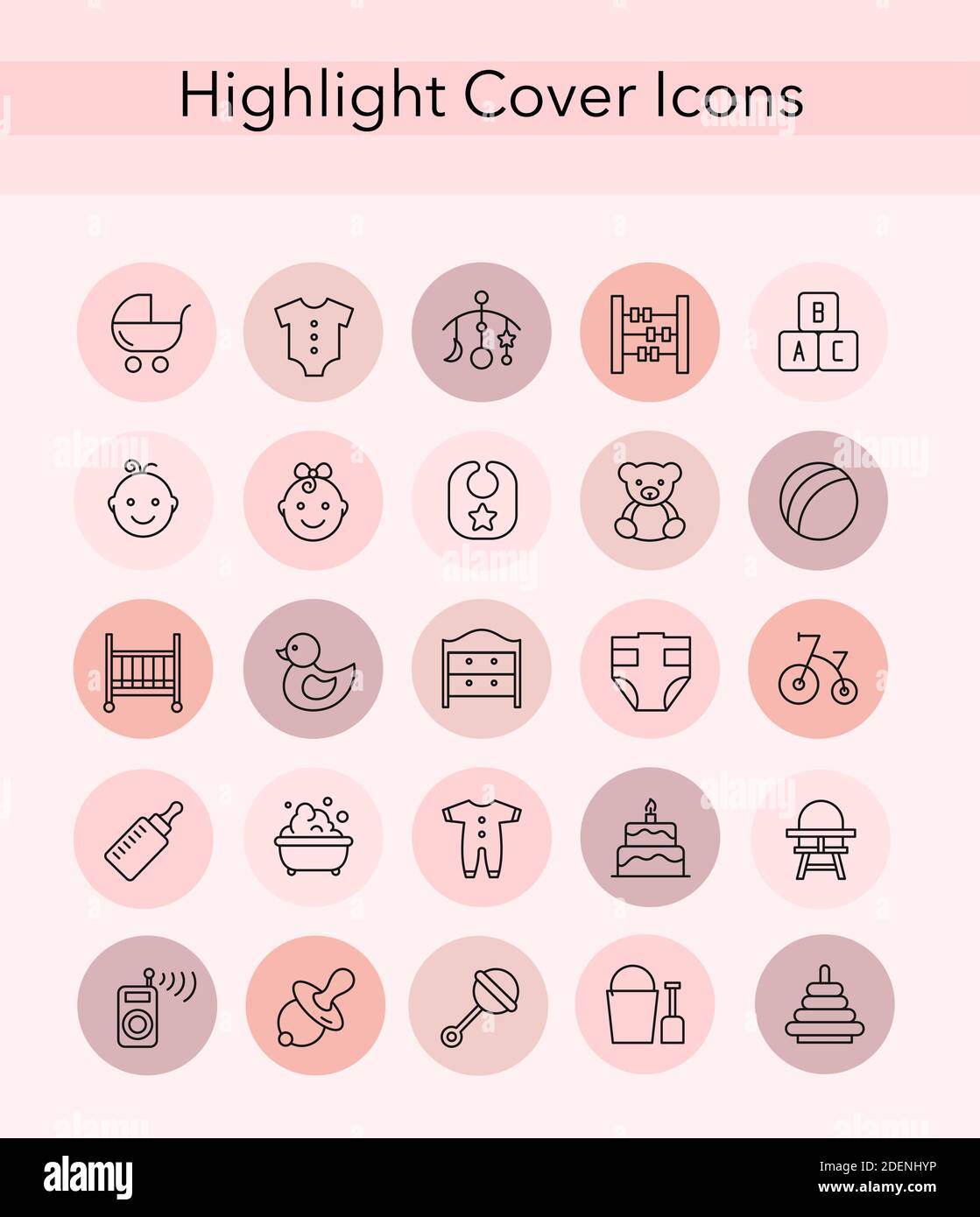 Social-Media-Sammlung von rosa und schwarzen Linien deckt für weibliche Konto, Blogger Geschichten, Lifestyle-Mode-Elemente, Essen und Reisen. Highlight Stock Vektor
