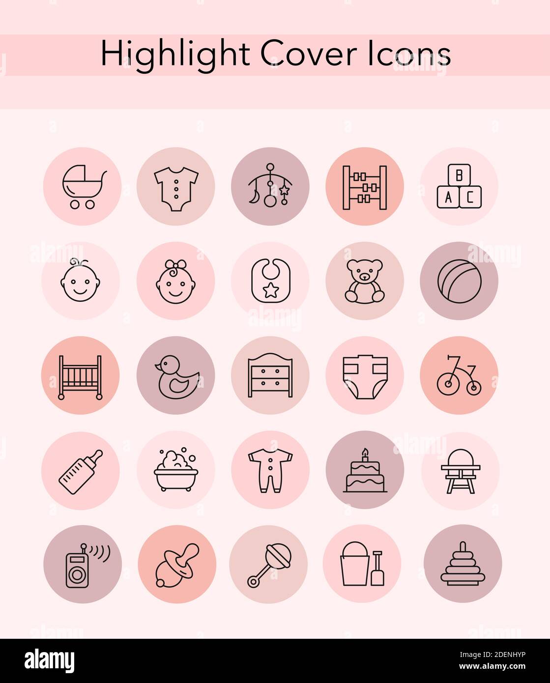Social-Media-Sammlung von rosa und schwarzen Linien deckt für weibliche Konto, Blogger Geschichten, Lifestyle-Mode-Elemente, Essen und Reisen. Highlight Stock Vektor