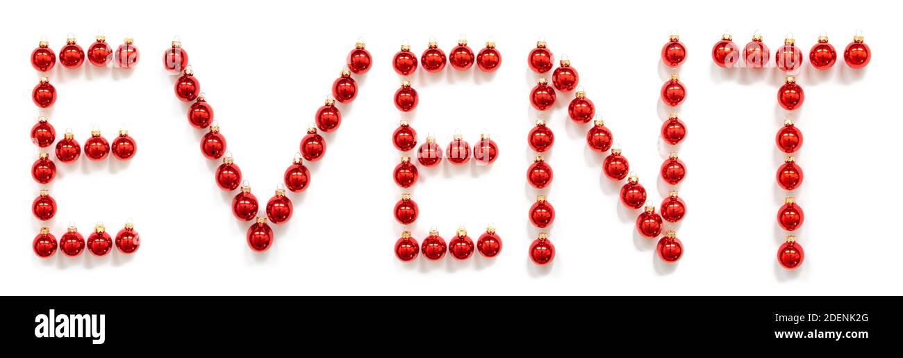 Rote Weihnachtskugel Ornament Gebäude Wort Ereignis Stockfoto