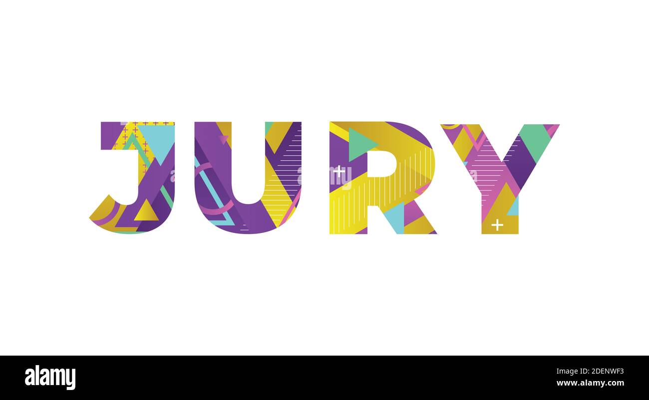 Das Wort JURY Konzept in bunten Retro-Formen und Farben Illustration geschrieben. Stockfoto