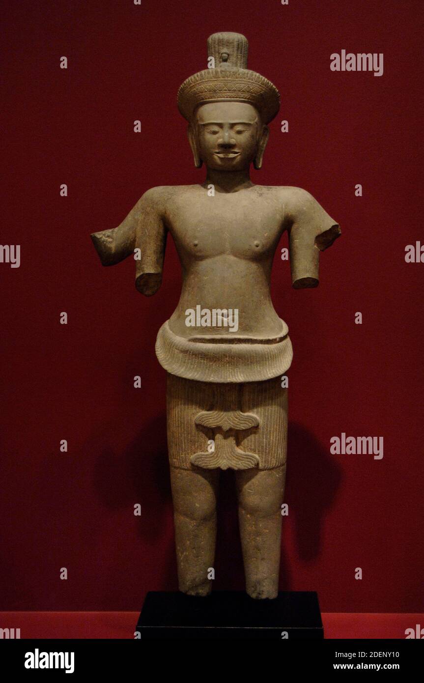 Vierarmige Figur von Avalokiteshvara. 12. Jahrhundert. Khmer-Imperium. Sandstein. Dallas Museum of Art. Staat von Texas. Usa. Stockfoto