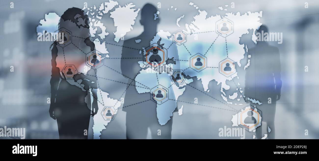Global Outsourcing Ressourcen Business Internet Technologie Konzept auf Stadt Menschen Hintergrund Stockfoto