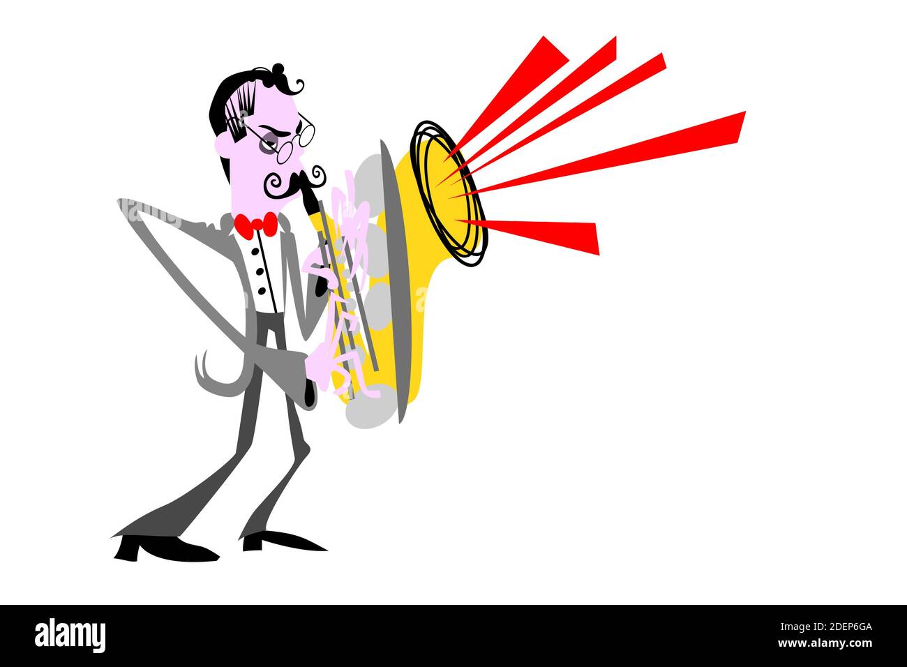 Jazz Saxophon Spieler Illustration mit Lenker Schnurrbart alberne Cartoon Stockfoto