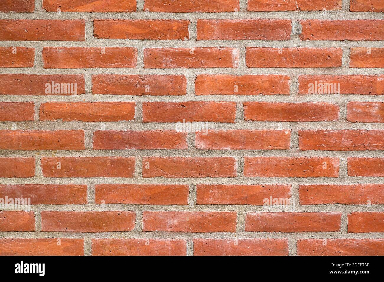 Rote Backsteinwand-Struktur. Flache Vorderansicht. Stockfoto