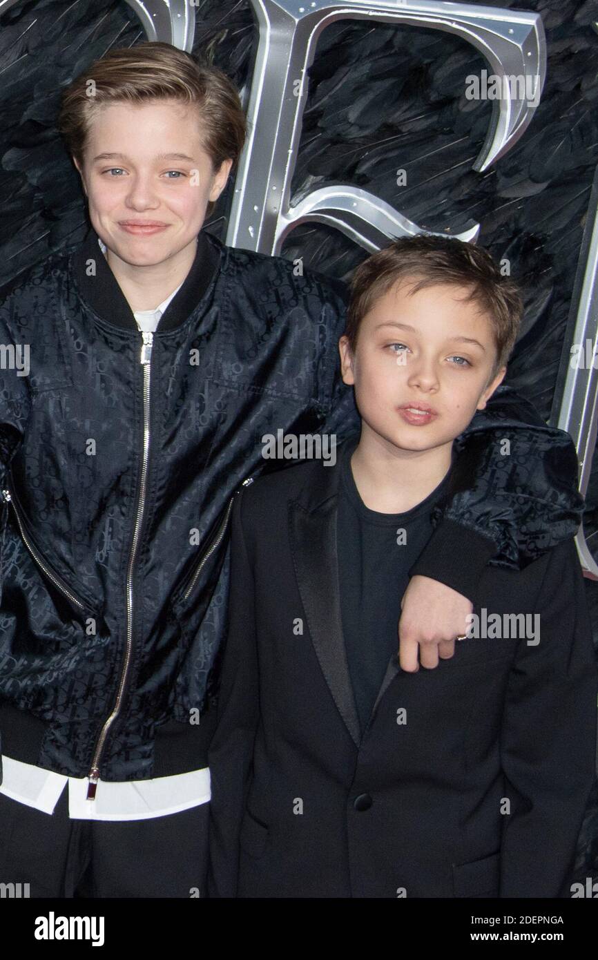 Shiloh Nouvel Jolie-Pitt und Knox Jolie-Pitt bei der Premiere von Maleficent: Mistress of Evil am 09. Oktober 2019 im Odeon IMAX Waterloo in London, England. Foto von Aurore Marechal/ABACAPRESS.COM Stockfoto