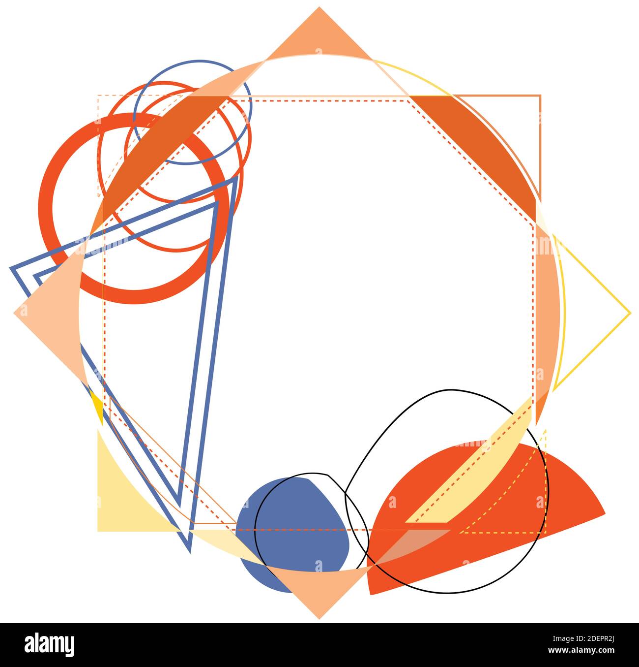 Abstrakter Rahmen mit dem Durcheinander von geometrischen Formen. Inspiriert von abstrakter Kunst der Avantgarde Stock Vektor