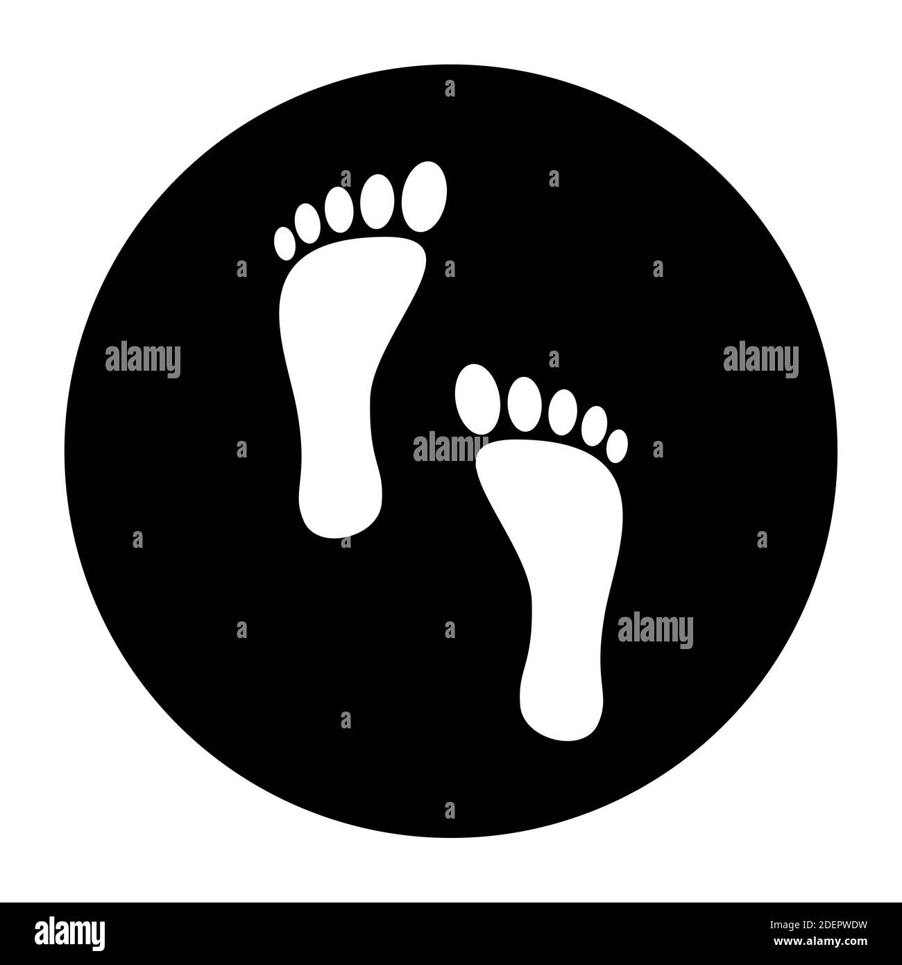 Warten Sie hier, halten Sie Ihre Distanz und üben Sie das Symbol für die soziale Distanzierung von Bodenmarkierungen mit Fußabdrücken für Warteschlangenlinien. Vektorbild. Stock Vektor