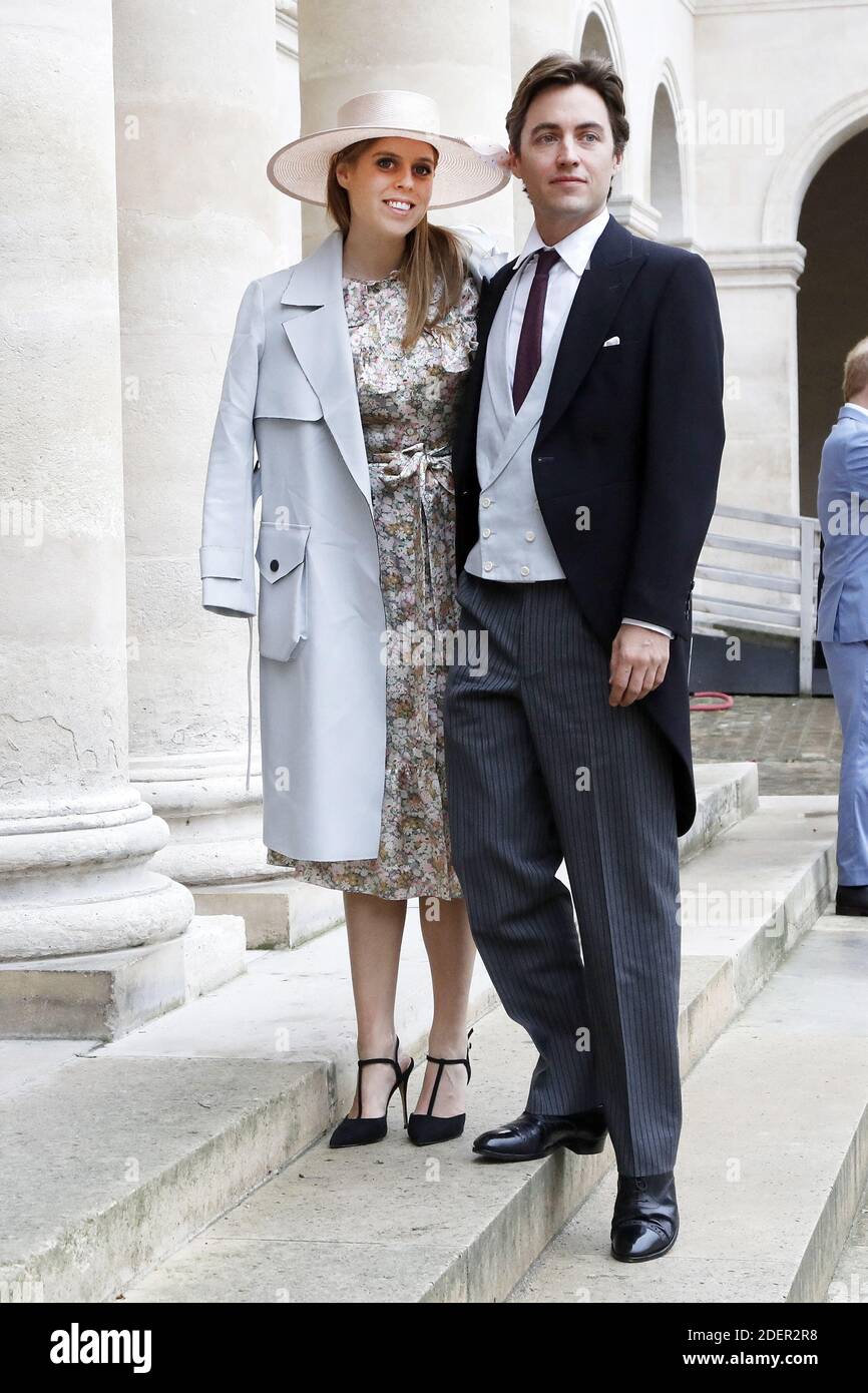 Prinzessin Beatrice von York und ihr Verlobter Edoardo Mapelli Mozzi besuchen am 19. Oktober 2019 die königliche Hochzeit von Prinz Jean-Christophe Napoleon und Olympia von Arco-Zinneberg in Les Invalides in Paris, Frankreich. Foto von David Niviere/ABACAPRESS.COM Stockfoto