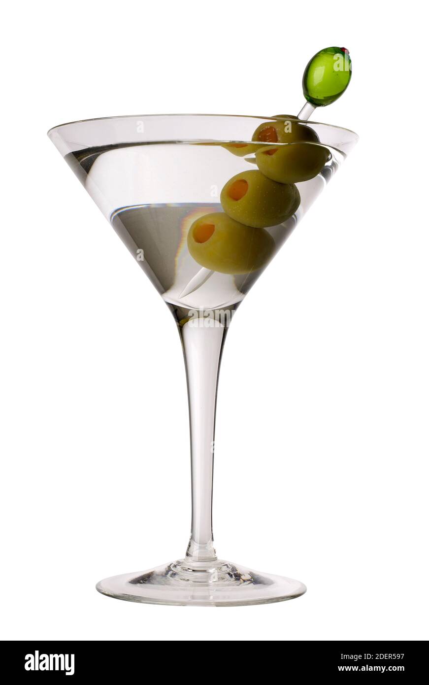 Martiniglas mit 3 Oliven Stockfoto