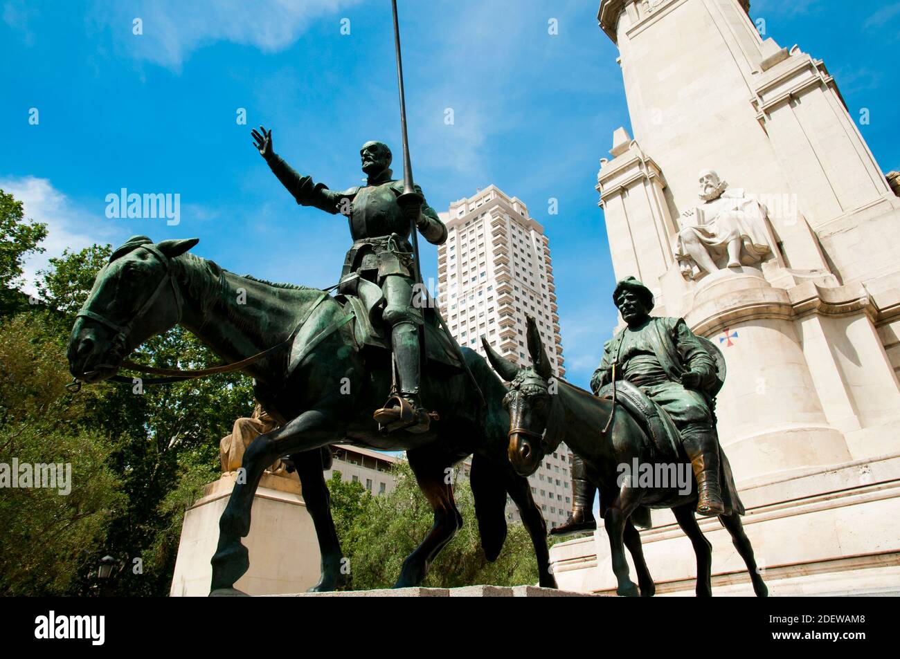 Statuen von Don Quijote und Sancho Pansa - Madrid - Spanien Stockfoto