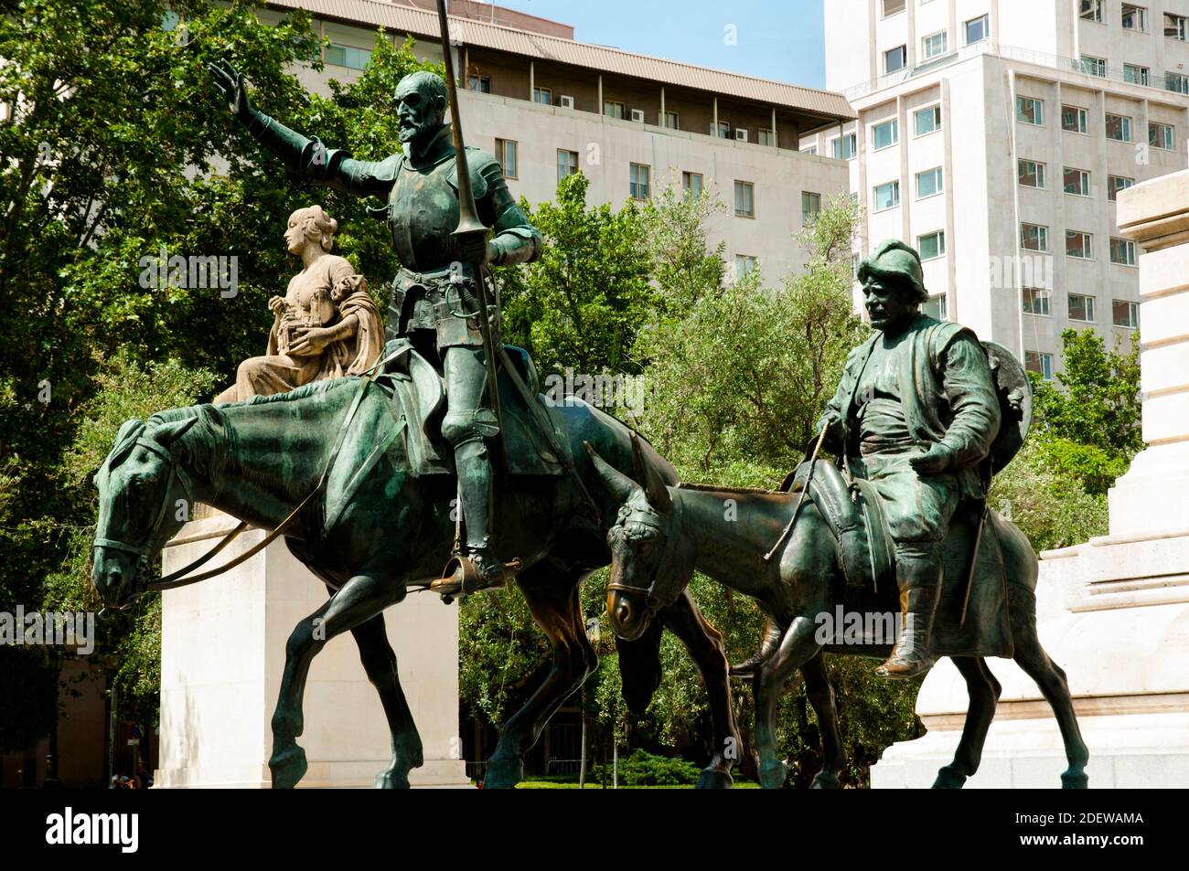 Statuen von Don Quijote und Sancho Pansa - Madrid - Spanien Stockfoto