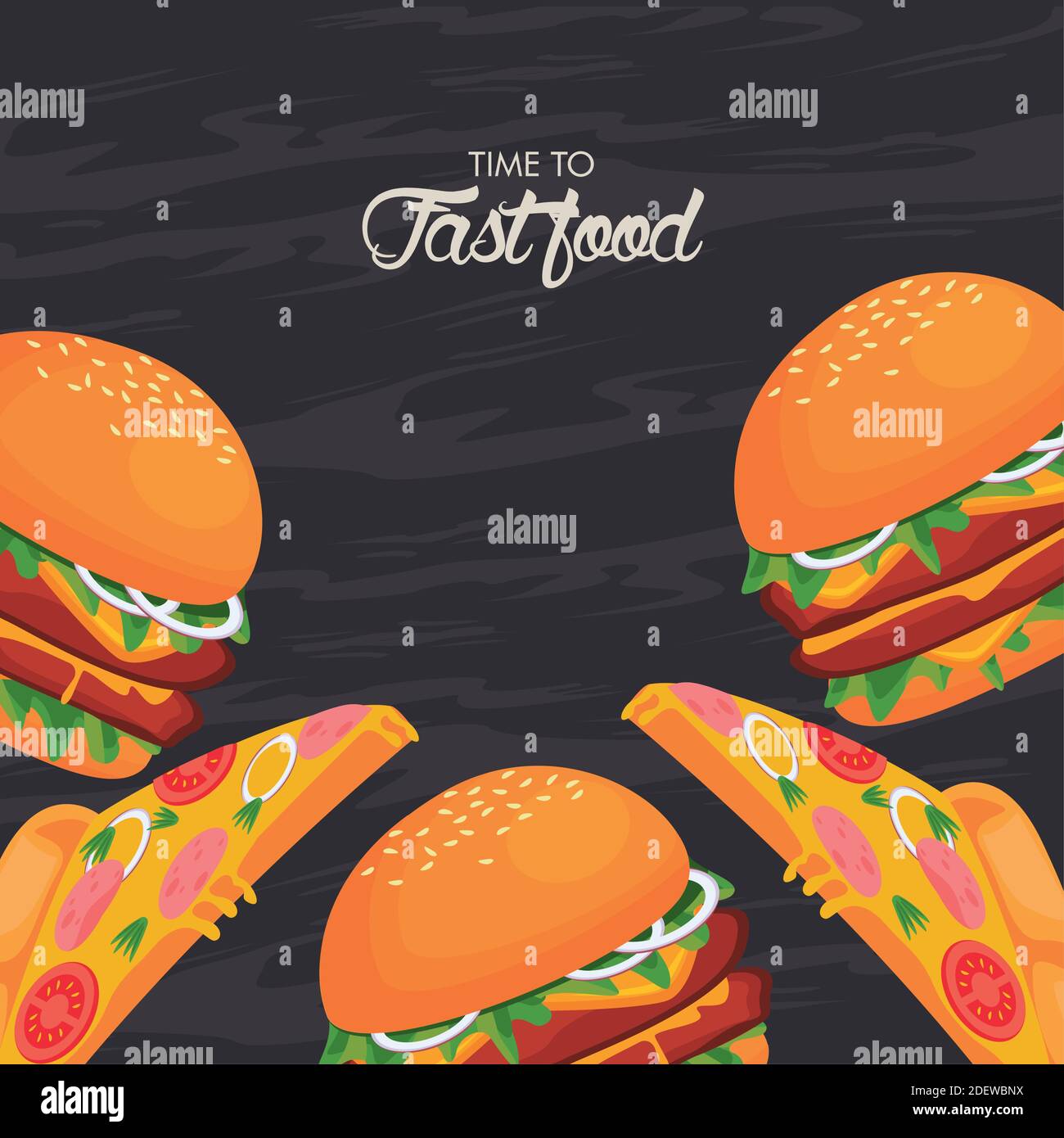 Hamburger und Pizza Portionen lecker Fast Food Vektor Illustration Design Stock Vektor