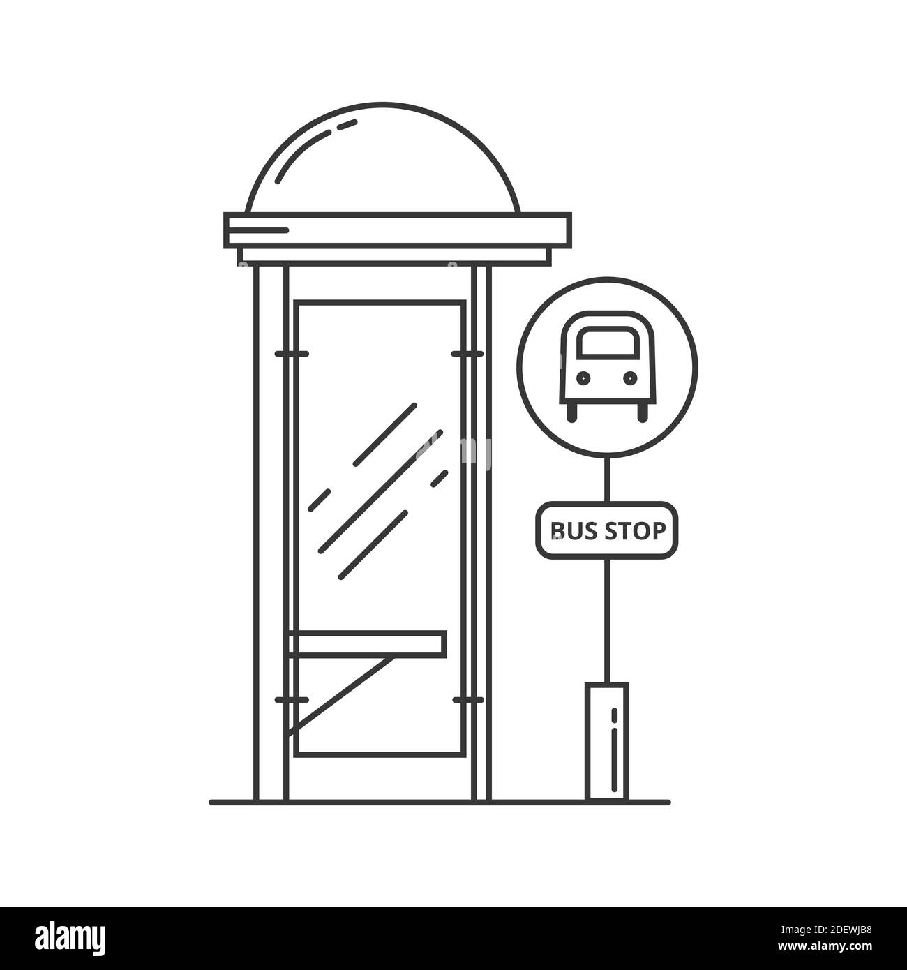 Bushaltestellen Vektorlinie Art Illustration. Öffentliche Verkehrsmittel Bahnhof, Busbahnhof. Vektorkontur isolierte Illustration auf weißem Hintergrund Stock Vektor