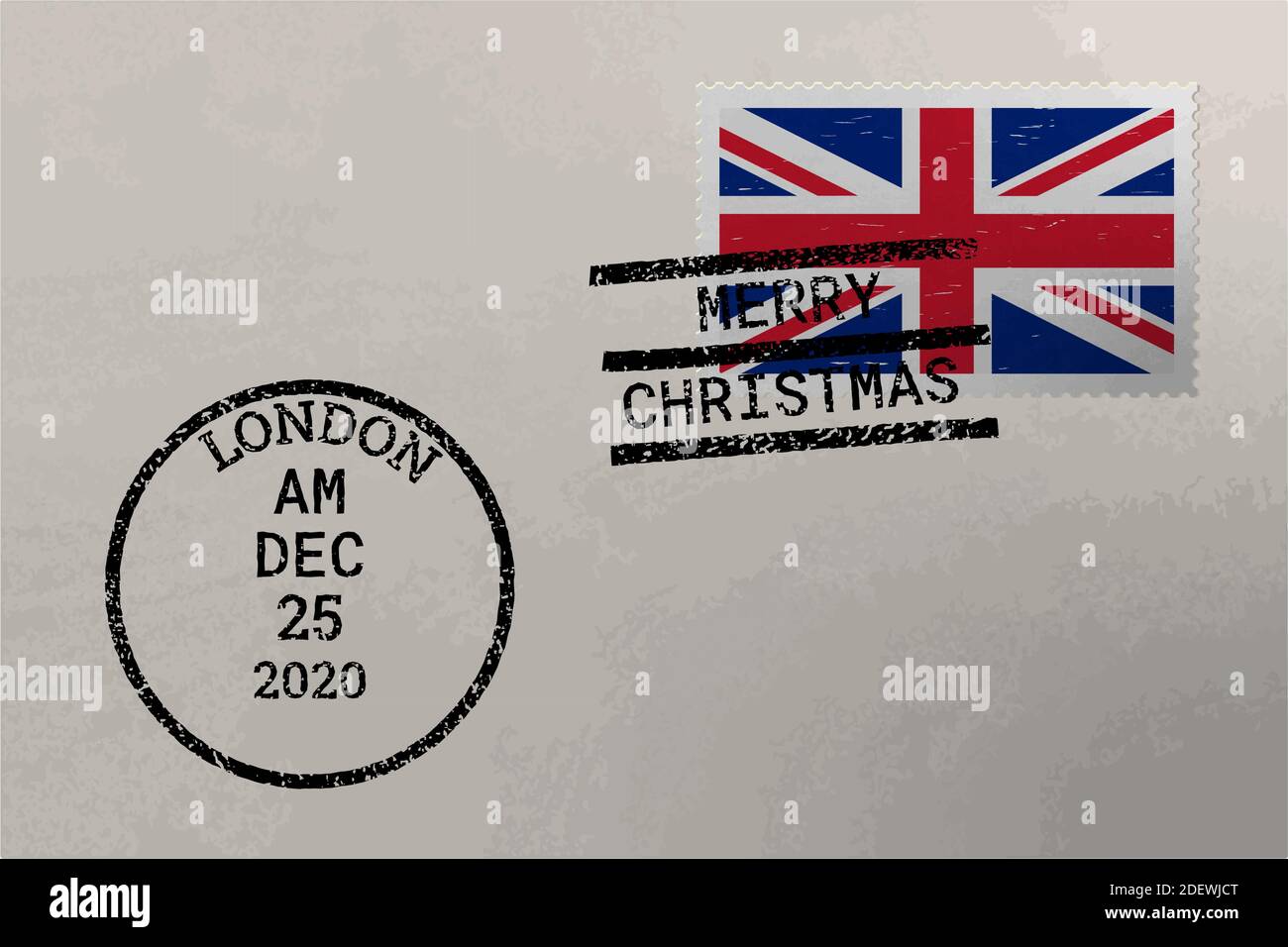 Briefumschlag mit britischer Flagge auf Briefmarken und Briefmarken, Vektor Stock Vektor