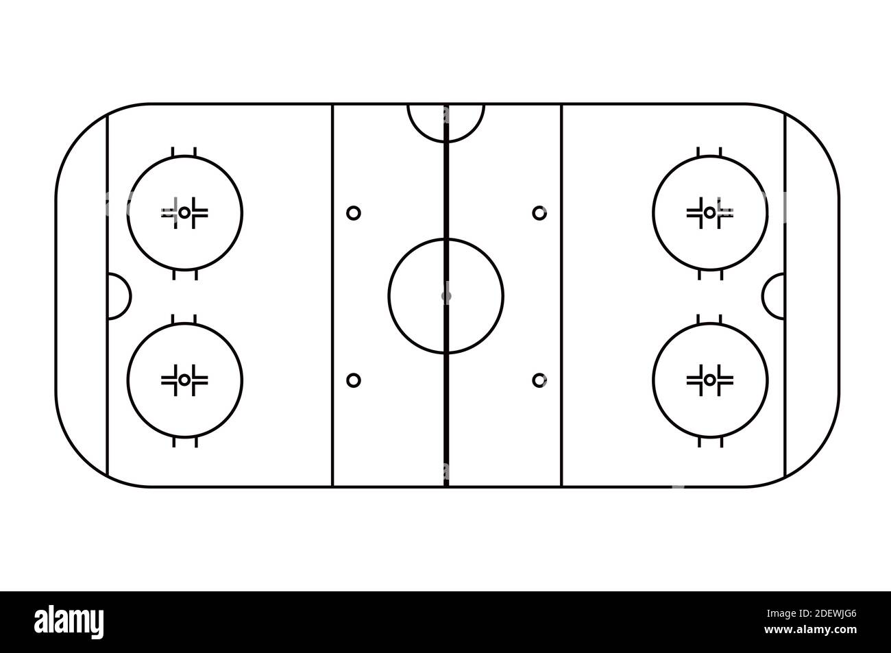 Eishockey-Feldprogramm. Blick von oben. Schwarz-Weiß-Abbildung. Vektorkontur Stock Vektor