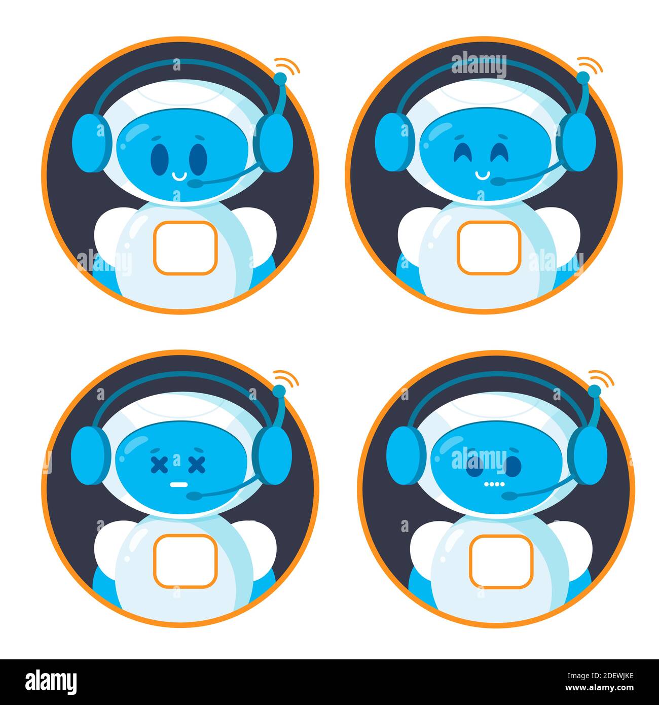 Chatbot-Symbol festgelegt. Niedliche lächelnde Roboter. Moderne flache Stil Cartoon-Figuren Illustration Stock Vektor