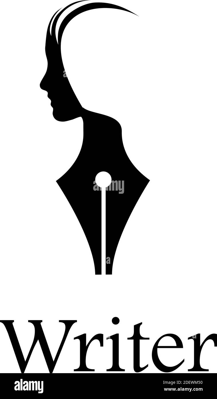 Vektorzeichen-Writer. Füllfederhalter, Kopf einer Person Stock Vektor