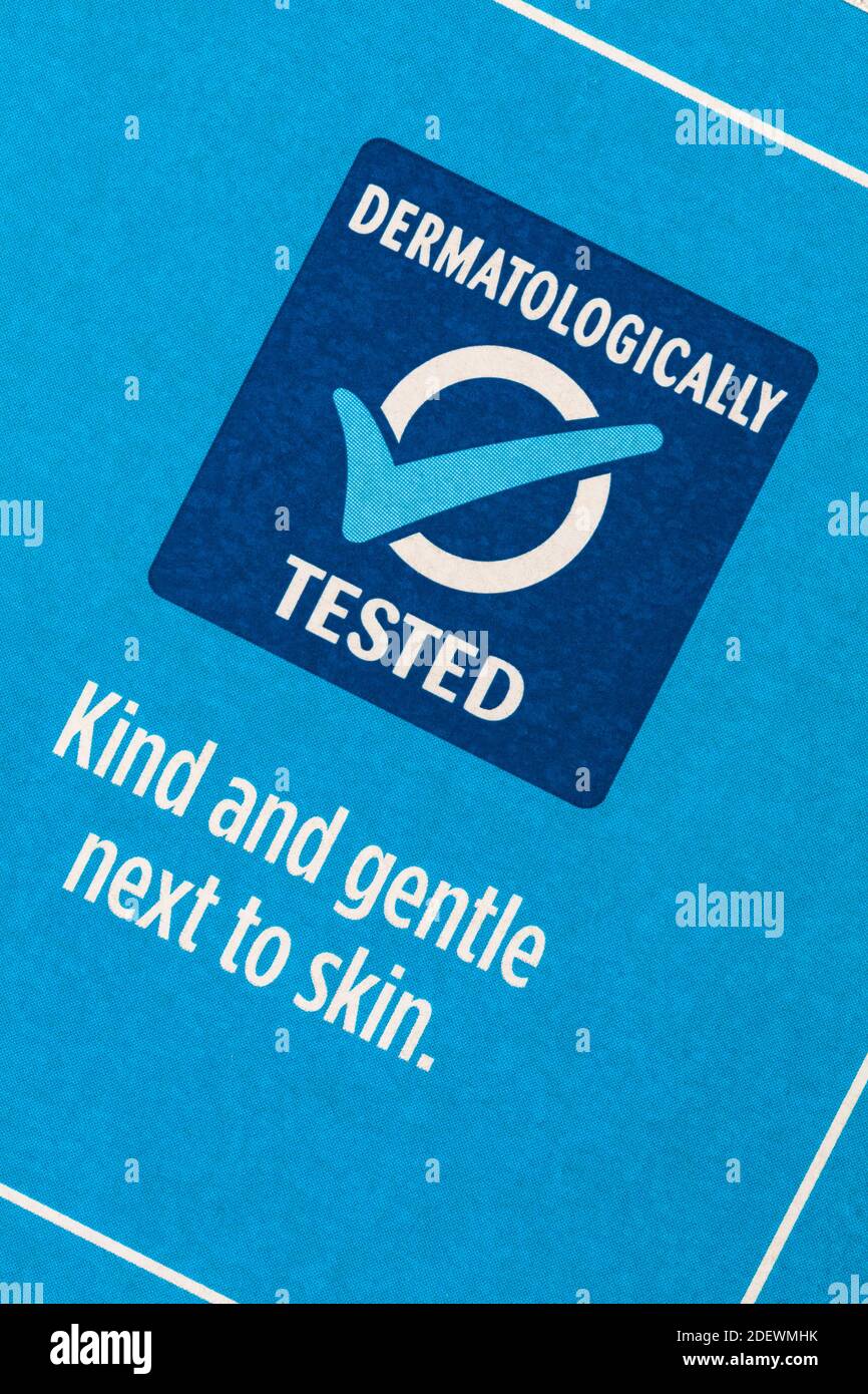 Dermatologisch getestet Art und sanften neben Haut - Detail auf Box von Persil nicht Bio sanft zu empfindlicher Haut Waschmittel Stockfoto