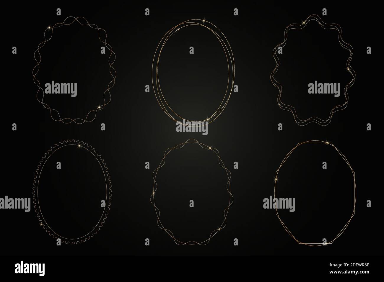 Set von abstrakten goldenen Rahmen für trendige Social Media Post und Geschichten. Luxus golden dünne zarte Linien, geometrische Formen isoliert auf transparentem Hintergrund. Stock Vektor