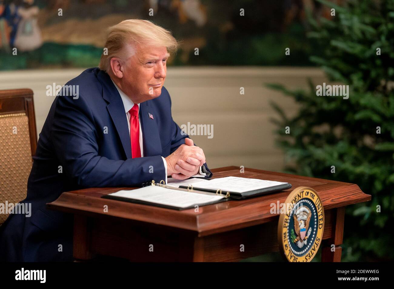 WASHINGTON DC, USA - 26. November 2020 - Präsident Donald J. Trump spricht am Donnerstag, den 26. November 2020, während eines Danksagung mit Militärpersonal Stockfoto