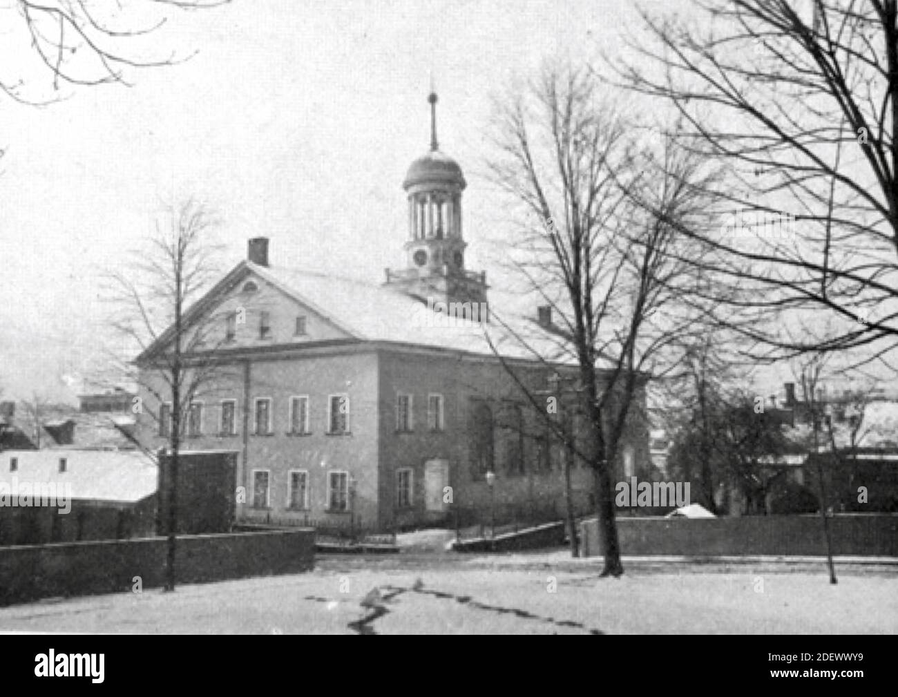 Ein altes Foto der mährischen Kirche in Bethlehem, Pennsylvania, USA. Stockfoto