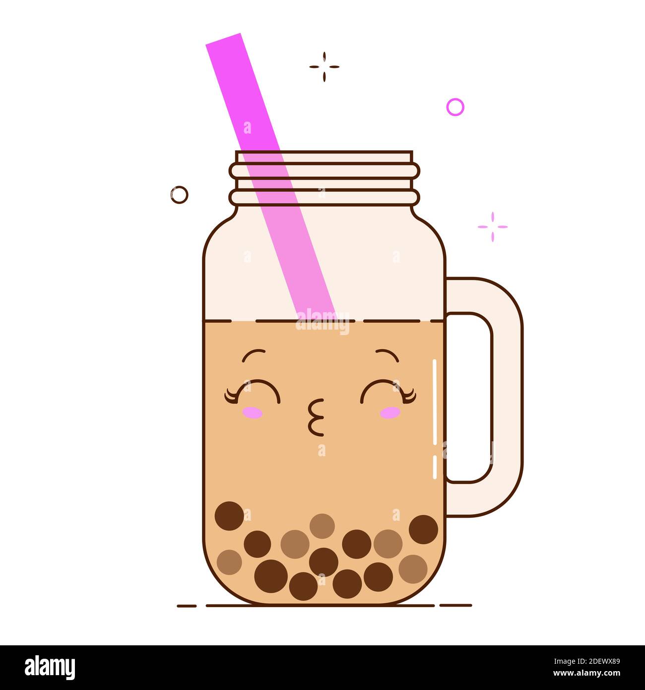 Brown Bubble Milch Tee Anzeigen mit leckeren Tapioka schwarzen Perlen.  Nette Blase Tee kawaii lächelte Charakter. Taiwanesisches berühmtes und  beliebtes Getränk Boba Stock-Vektorgrafik - Alamy