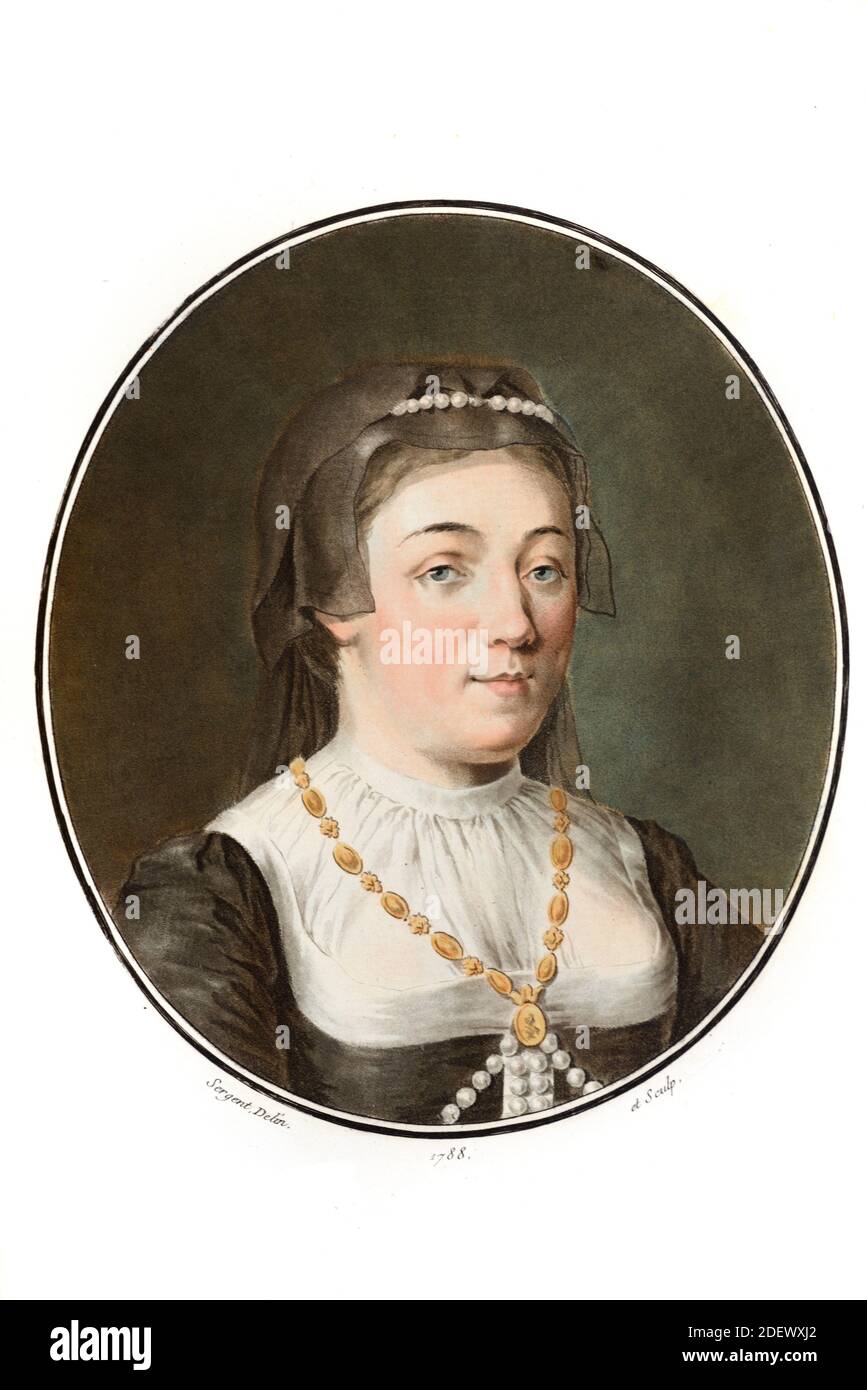 Porträt der Anne von der Bretagne (1477-1514) Herzogin von der Bretagne und Königin Consort von Frankreich (Gravur, 1788) (Sergent, Delin) Stockfoto
