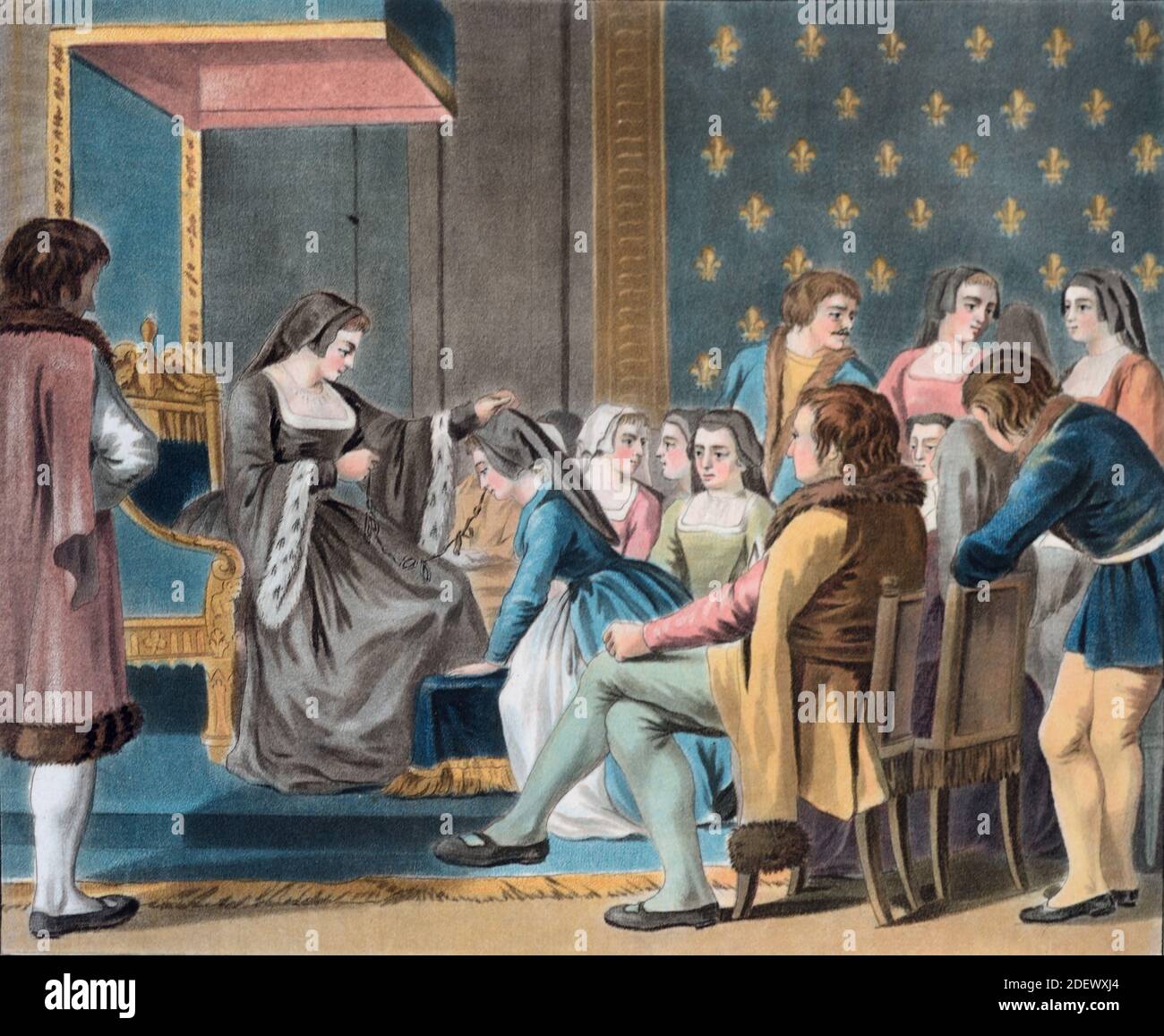 Anne von der Bretagne, Herzogin von der Bretagne & Königin Consort von Frankreich, Gründung des Ordre de la Cordelière (Orden der Damen der Schnur) ein Ritterorden für Frauen, im Jahr 1498 (Engr 1788) (Sergent/moret) Stockfoto