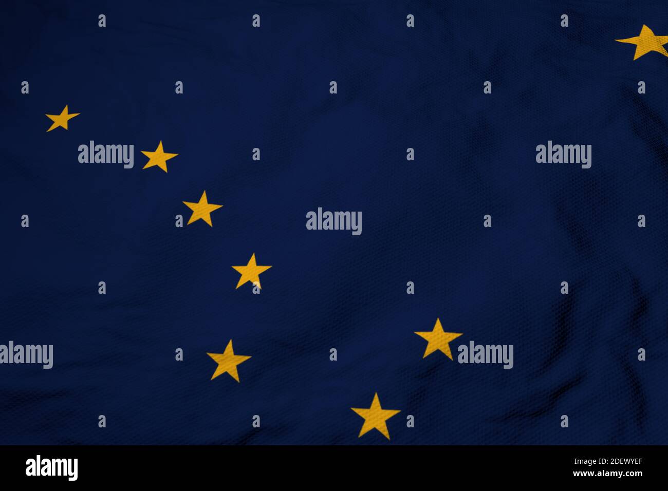 Vollbildaufnahme einer winkenden Flagge von Alaska (USA) in 3D-Rendering. Stockfoto