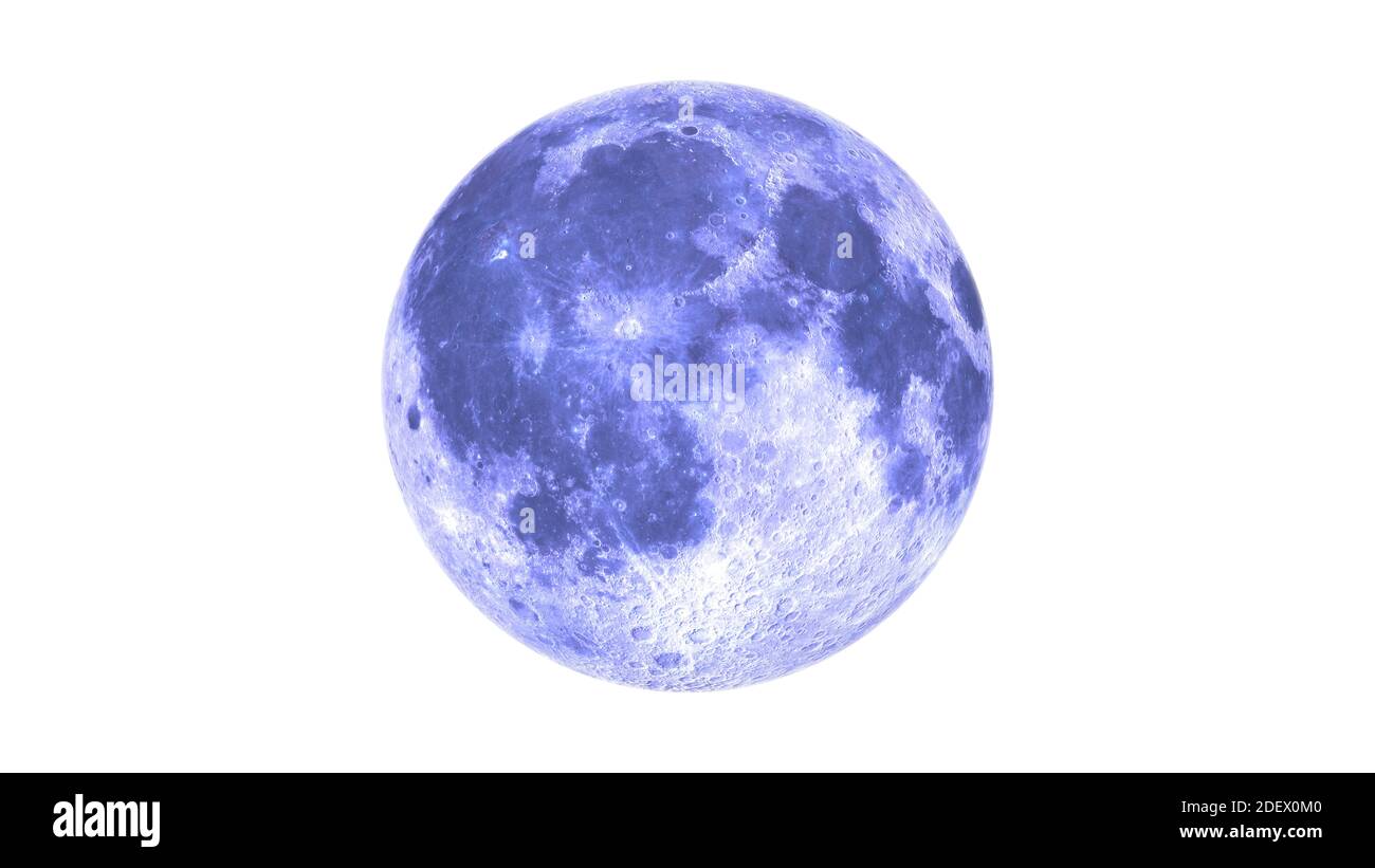 Isolierter blauer Vollmond auf weißem Hintergrund. Hochauflösendes Bild Stockfoto