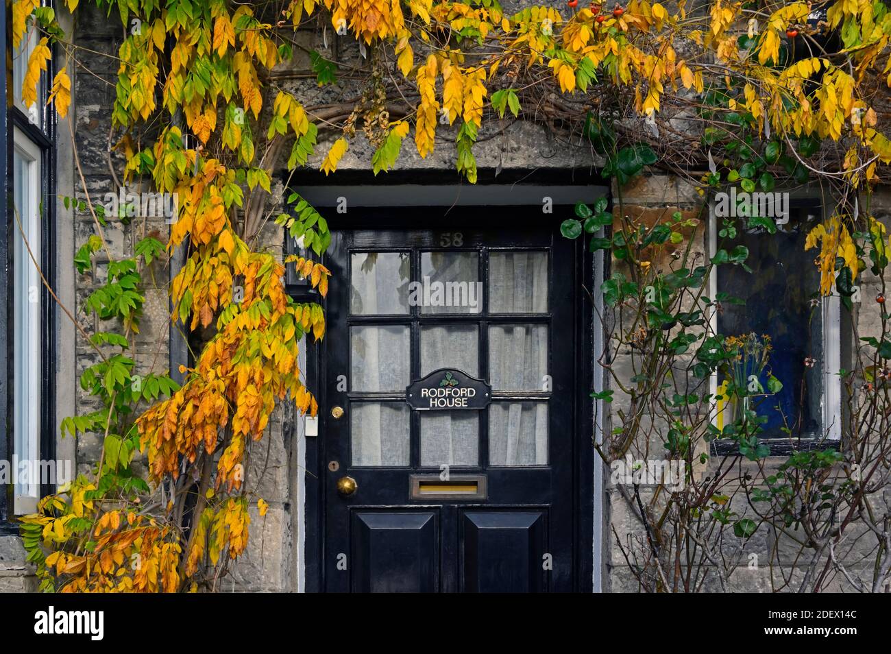 Detail von Front Door, Hausnummer 58 'Rodford House', Gillinggate, Kendal, Cumbria, England, Vereinigtes Königreich, Europa. Stockfoto