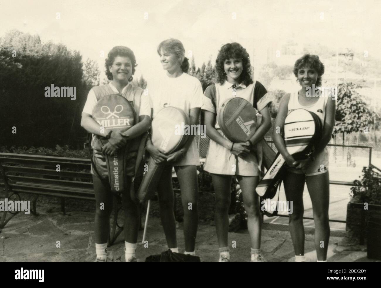 Italienische örtliche Tennisjunioren Jachia, Back, Brera und De Rossi, 1980er Jahre Stockfoto