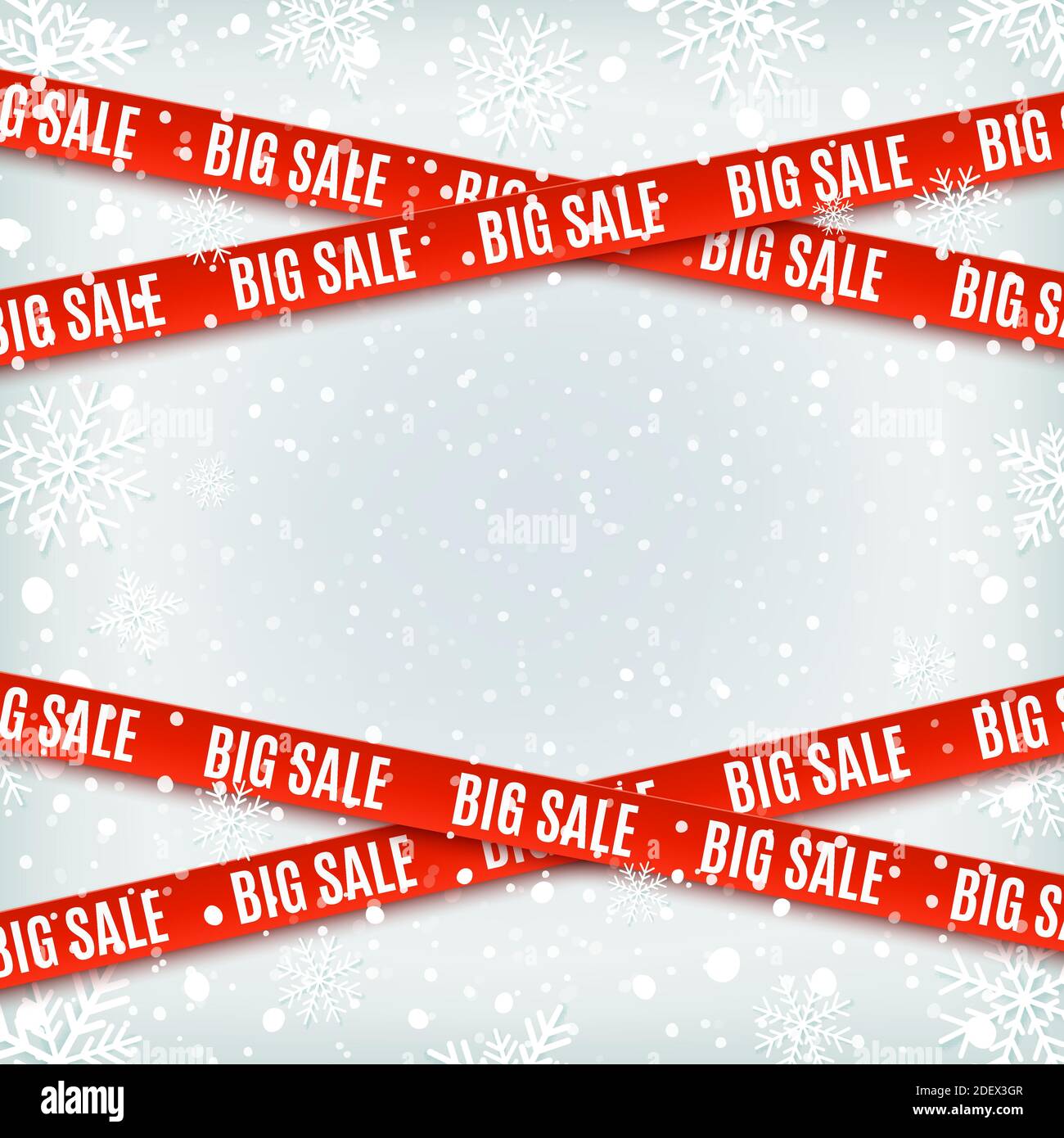 Große Verkauf rote Banner. Satz Warnbänder, Bänder auf Winterhintergrund. Stock Vektor