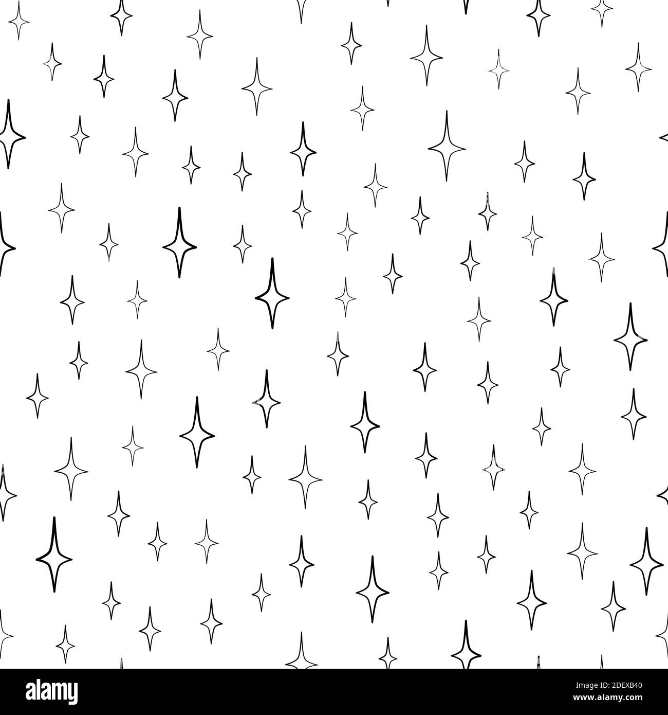 Nahtlose Muster mit schwarzen Sternen auf einem weißen Hintergrund. Vector Illustration. Stock Vektor