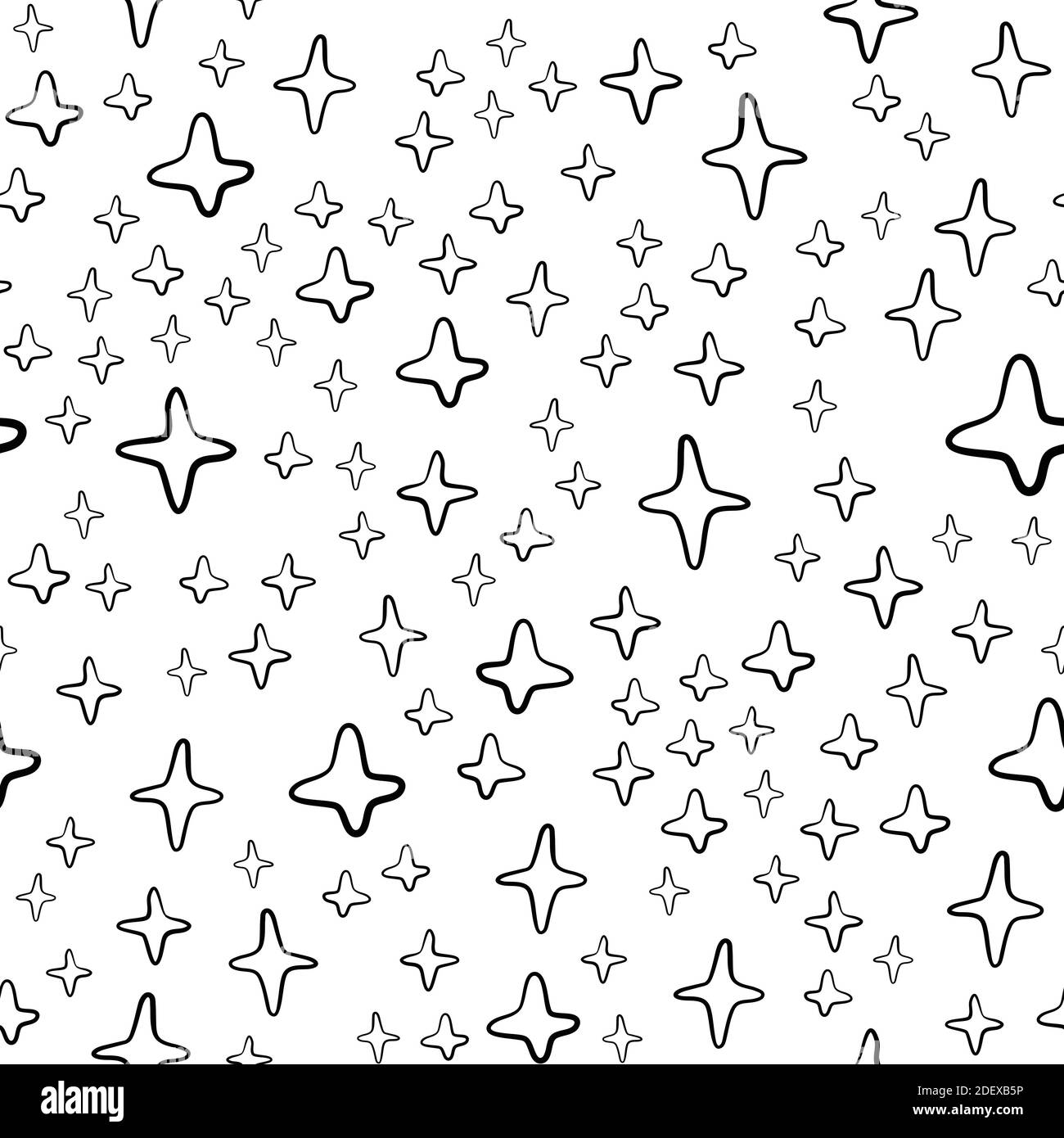 Nahtlose Muster mit schwarzen Sternen auf einem weißen Hintergrund. Vector Illustration. Stock Vektor