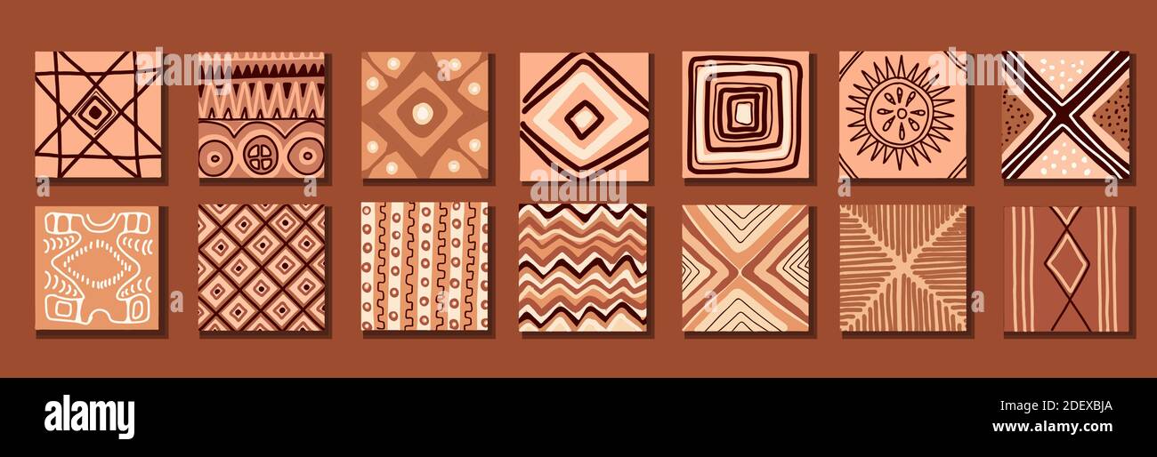 Stilvolles Set von Fliesen, tolles Design für jeden Zweck. Modischer Retro-Style. Dekoratives Symbol. Schöne Farbe. Naturdarstellung. Trendige Einrichtung. Stock Vektor