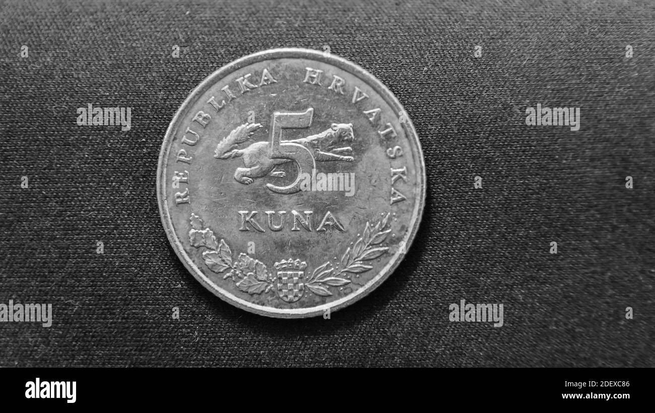 Eine Nahaufnahme Makro Detail von 5 kroatischen Kuna Münze. Umkehren Stockfoto