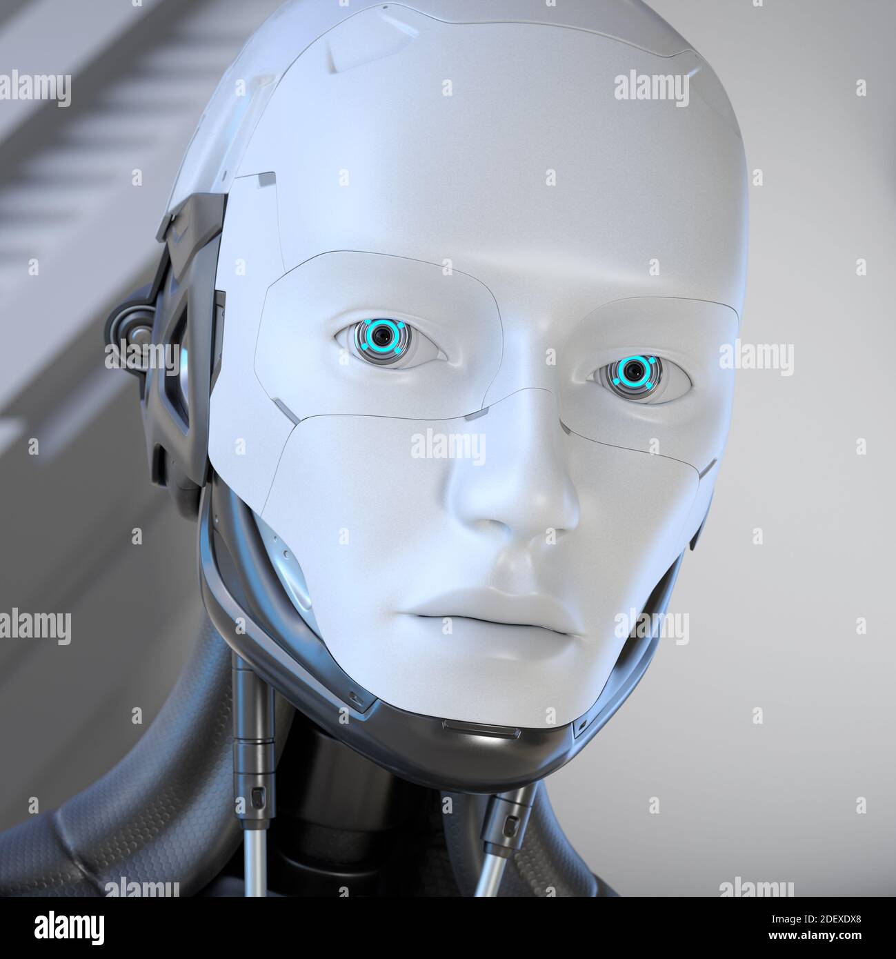 Android Robot Kopf Nahaufnahme. 3D-Illustration Stockfoto