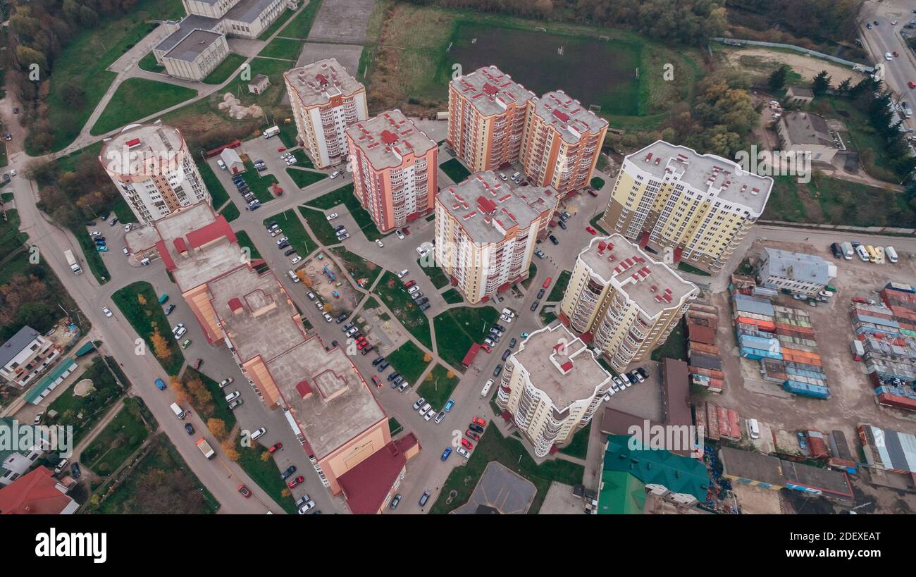 Lufttrohne Blick auf New Micro District in der Stadt Stockfoto