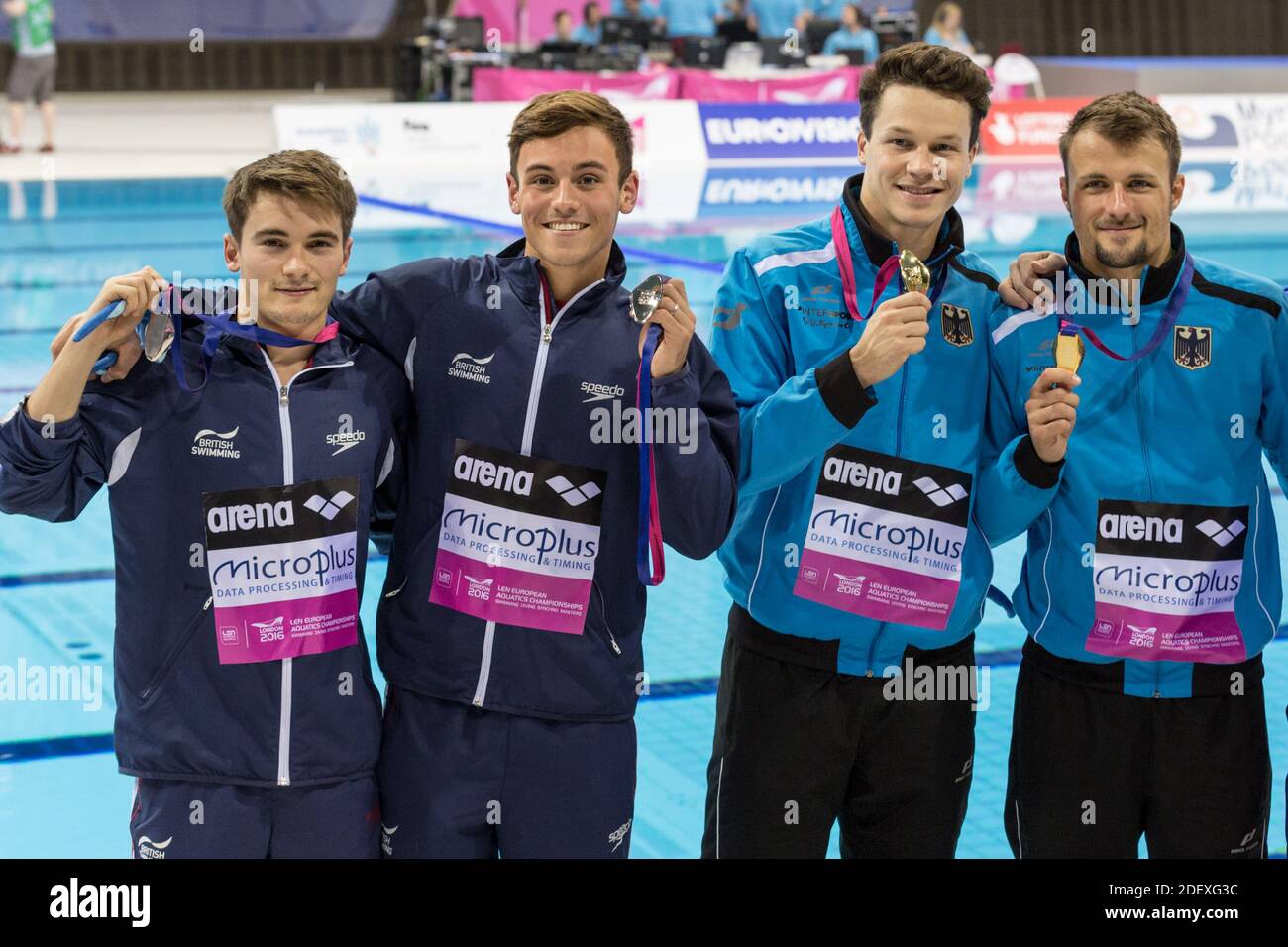 Daniel Goodfellow, Tom Daley, Patrick Hausding, Sascha Klein, European  Diving Championships 2026, London, Großbritannien Stockfotografie - Alamy