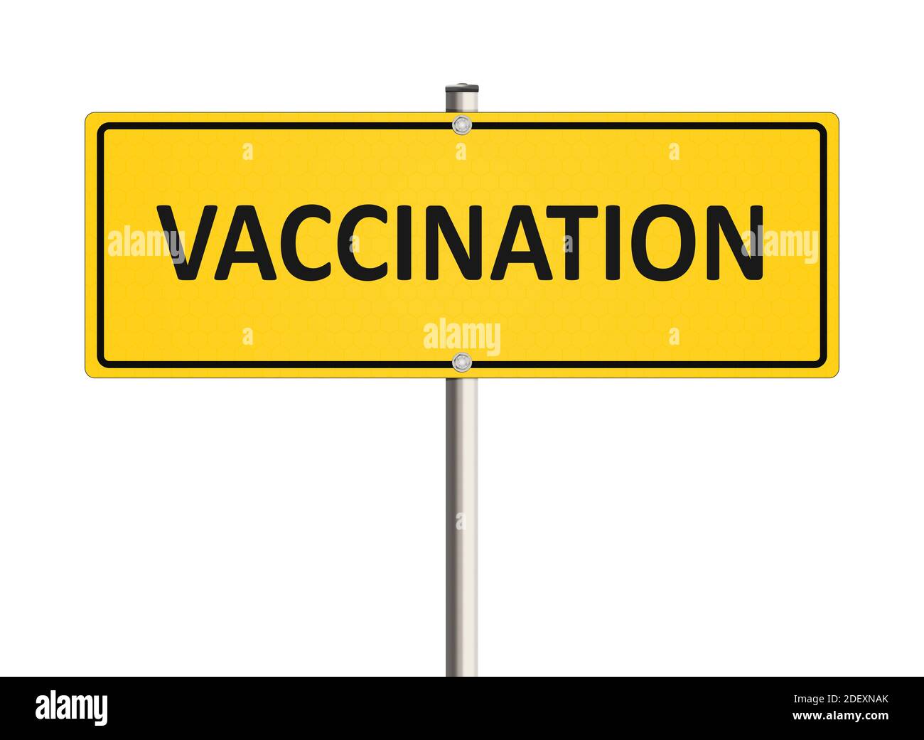 Impfkonzept. Straßenschild mit dem Wort Impfung auf weißem Hintergrund. Rasterdarstellung. Stockfoto