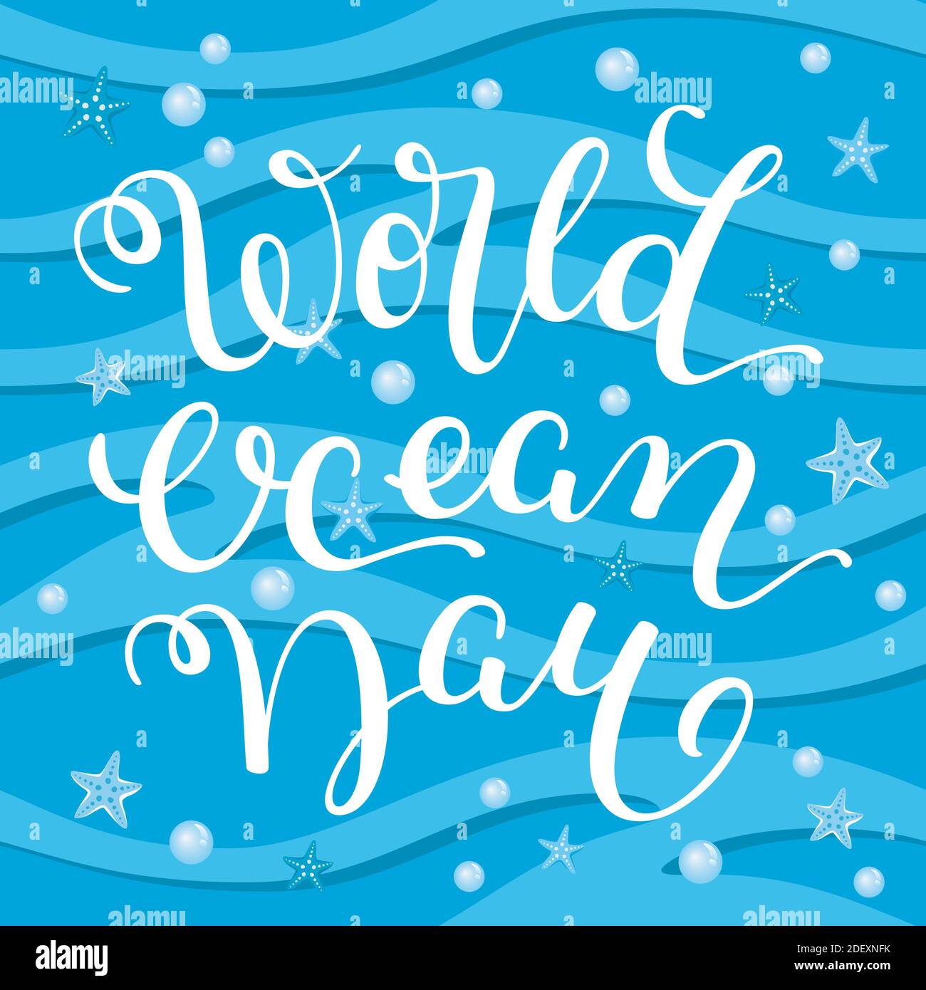 Hand Schriftzug World Ocean Day. Vorlage für Karte, Poster, Druck. Stock Vektor