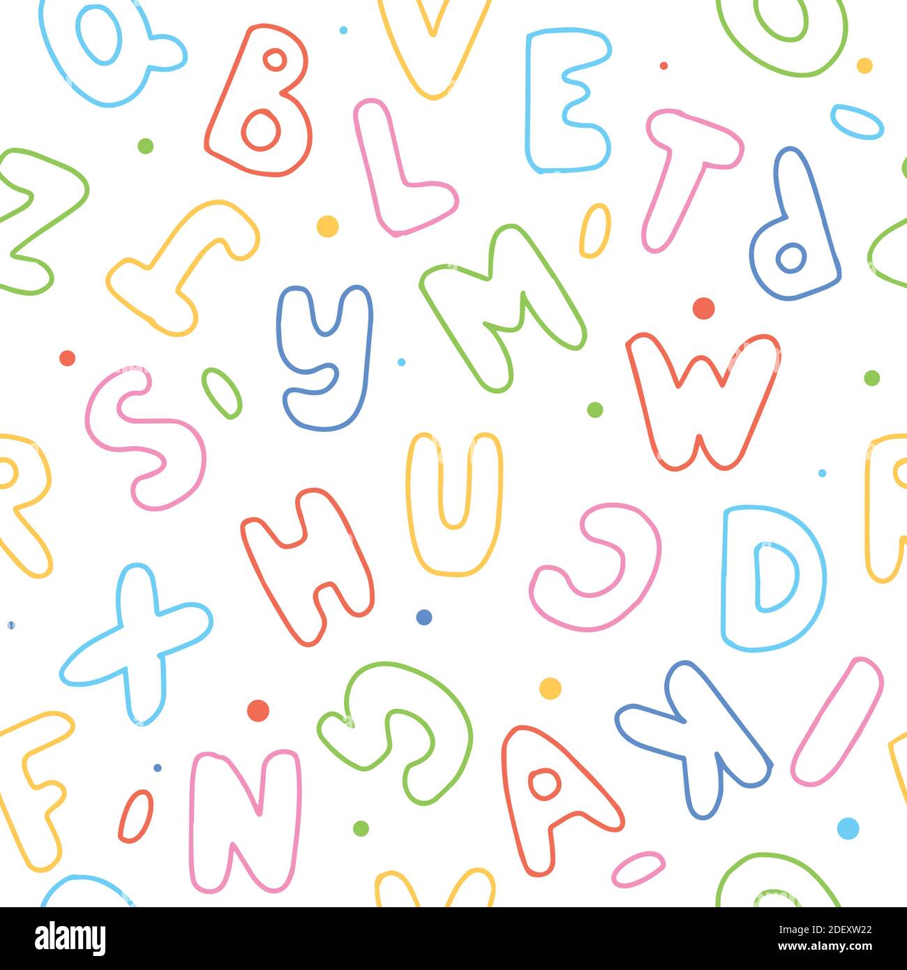 Niedliche Cartoon Buchstaben nahtlose Muster. Farbenfrohe Vektorgrafik Stock Vektor