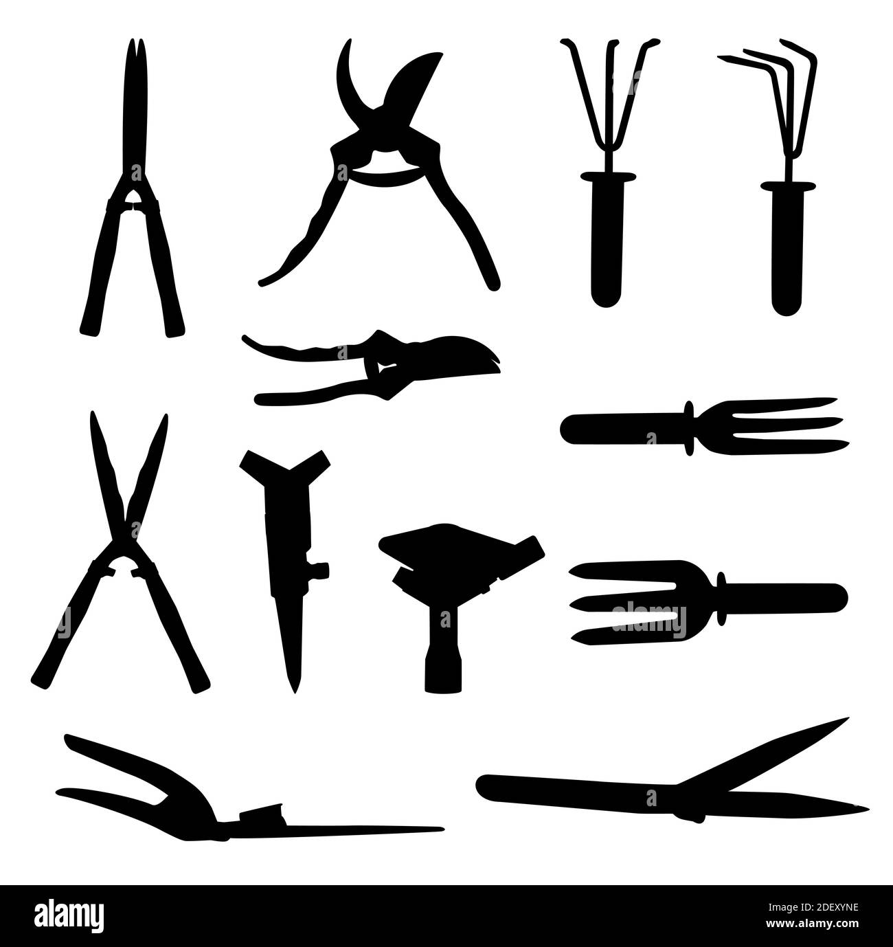 Gartengeräte-Set. Abbildung. Stockfoto