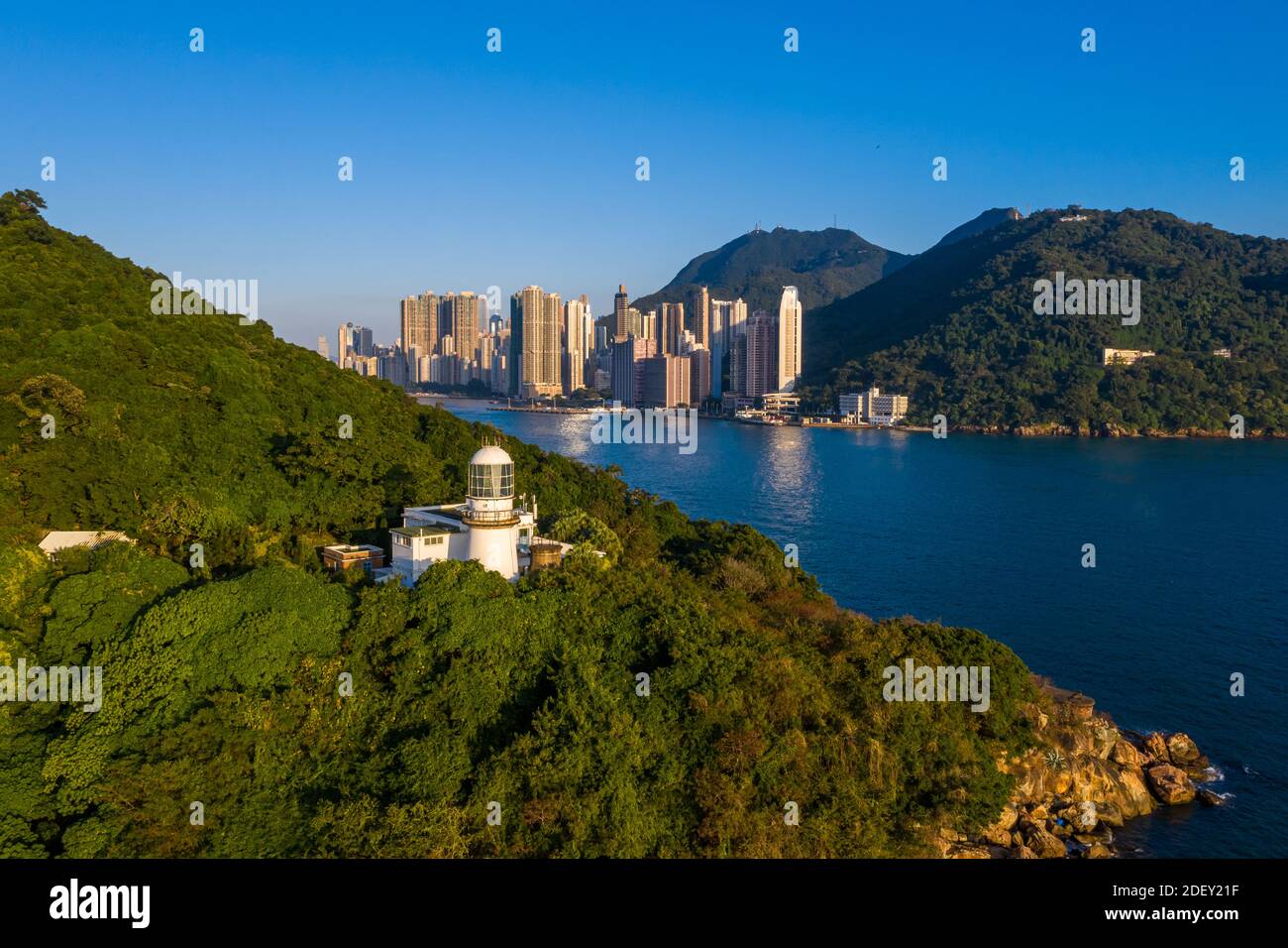 Leuchtturm am Victoria Harbour West, Green Island Stockfoto