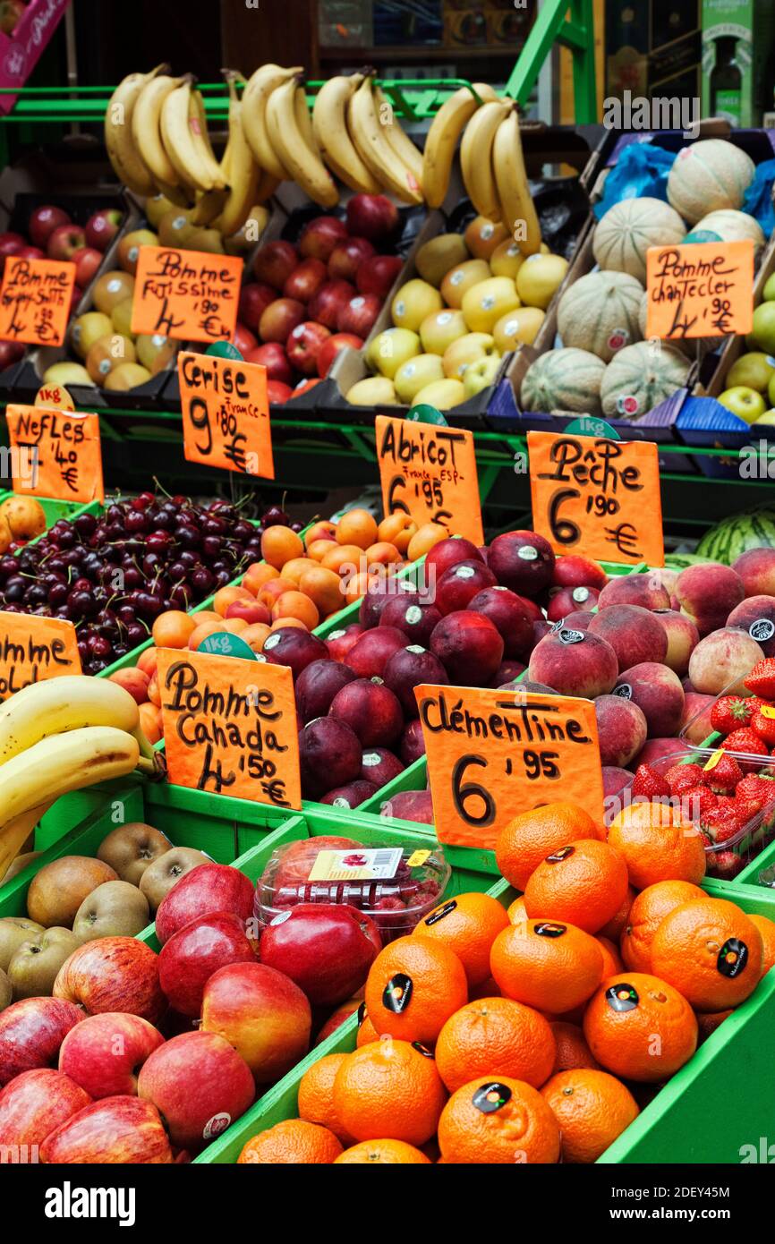 Rue Cler Markt, 7. Arrondissement, Paris, Ile de France, Frankreich Stockfoto