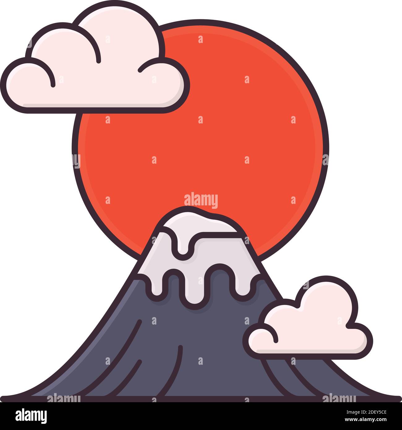 Mount Fuji bei Japan Vektor-Illustration mit Wolken und Sonnenuntergang für Mountain Day Urlaub am 11. August. Natur Wertschätzung Symbol isoliert auf weiß b Stock Vektor