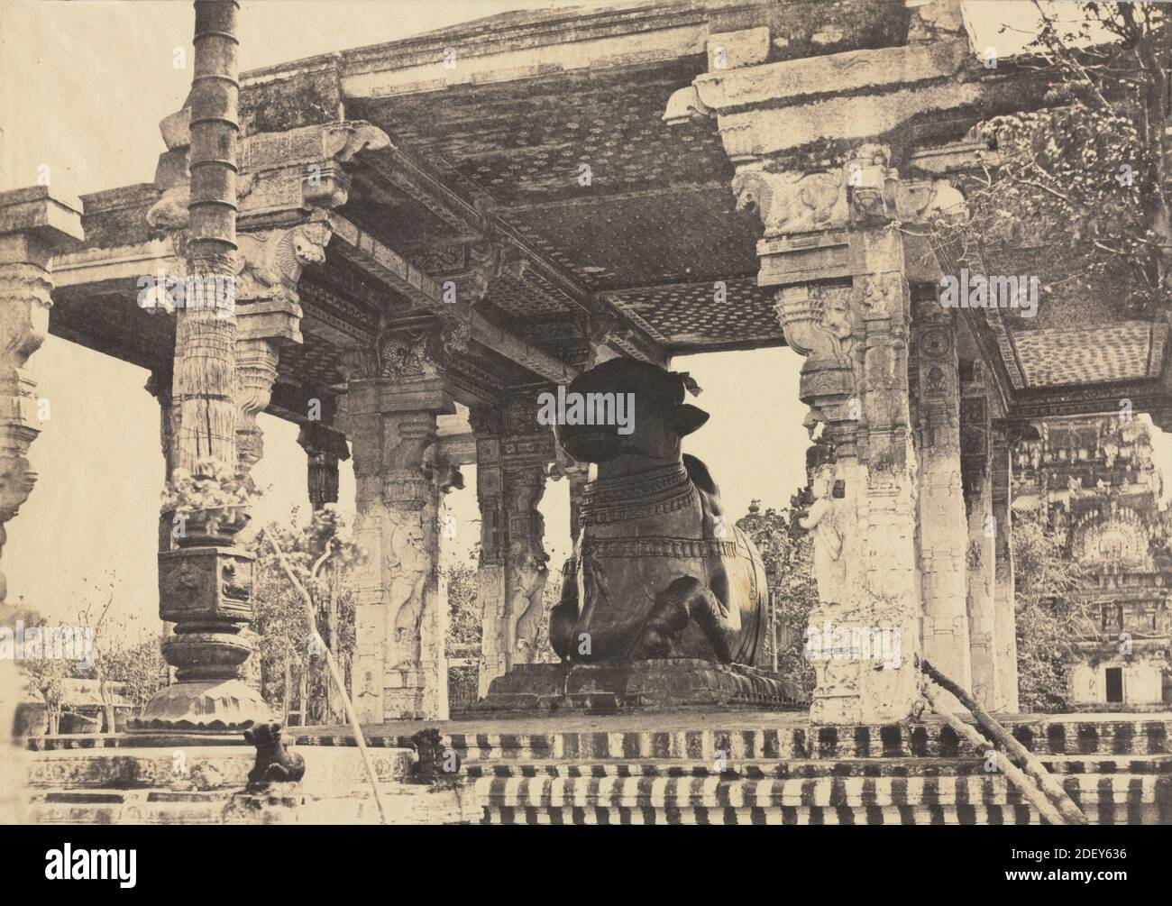 Große Pagode, großer Bulle, Vorderansicht, Tanjore, Indien (Rajarajesvara Tempel) 1857 von Kapitän Linnäus Kuttrope Stockfoto