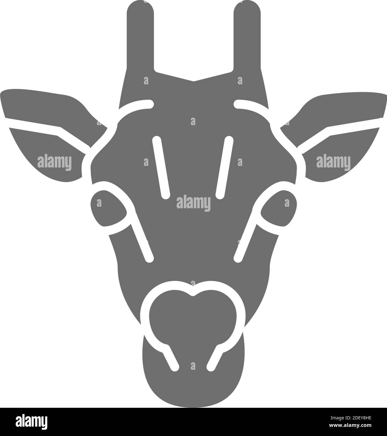 Giraffe, graues Symbol mit Kamelopard-Kopf. Isoliert auf weißem Hintergrund Stock Vektor